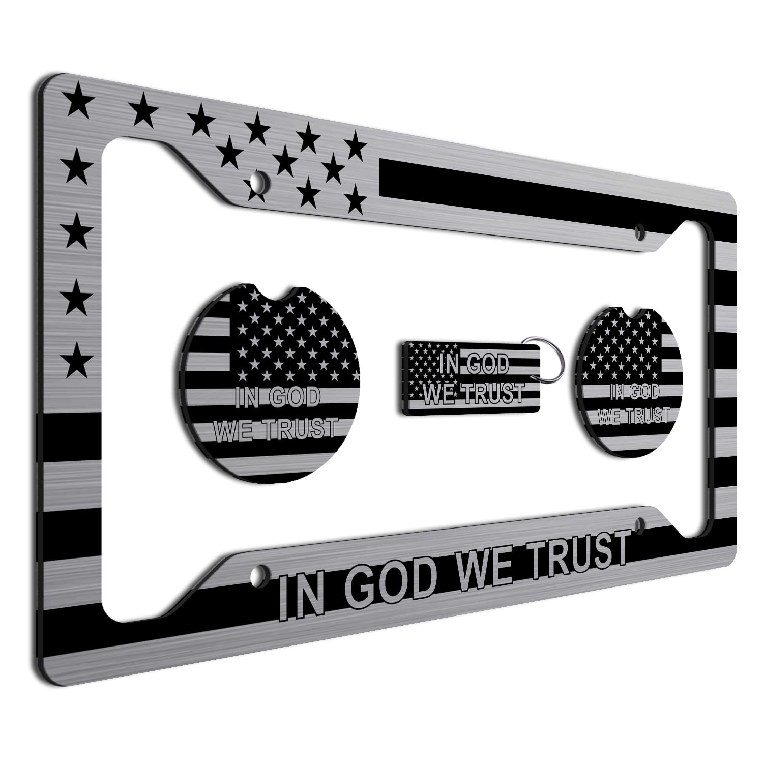 American Flag In God We Trust License Plate Frame And Decal Perfect For Anyone Who Loves God And Country! Tactical Patriot Brush License Plate Frame Made In The Usa