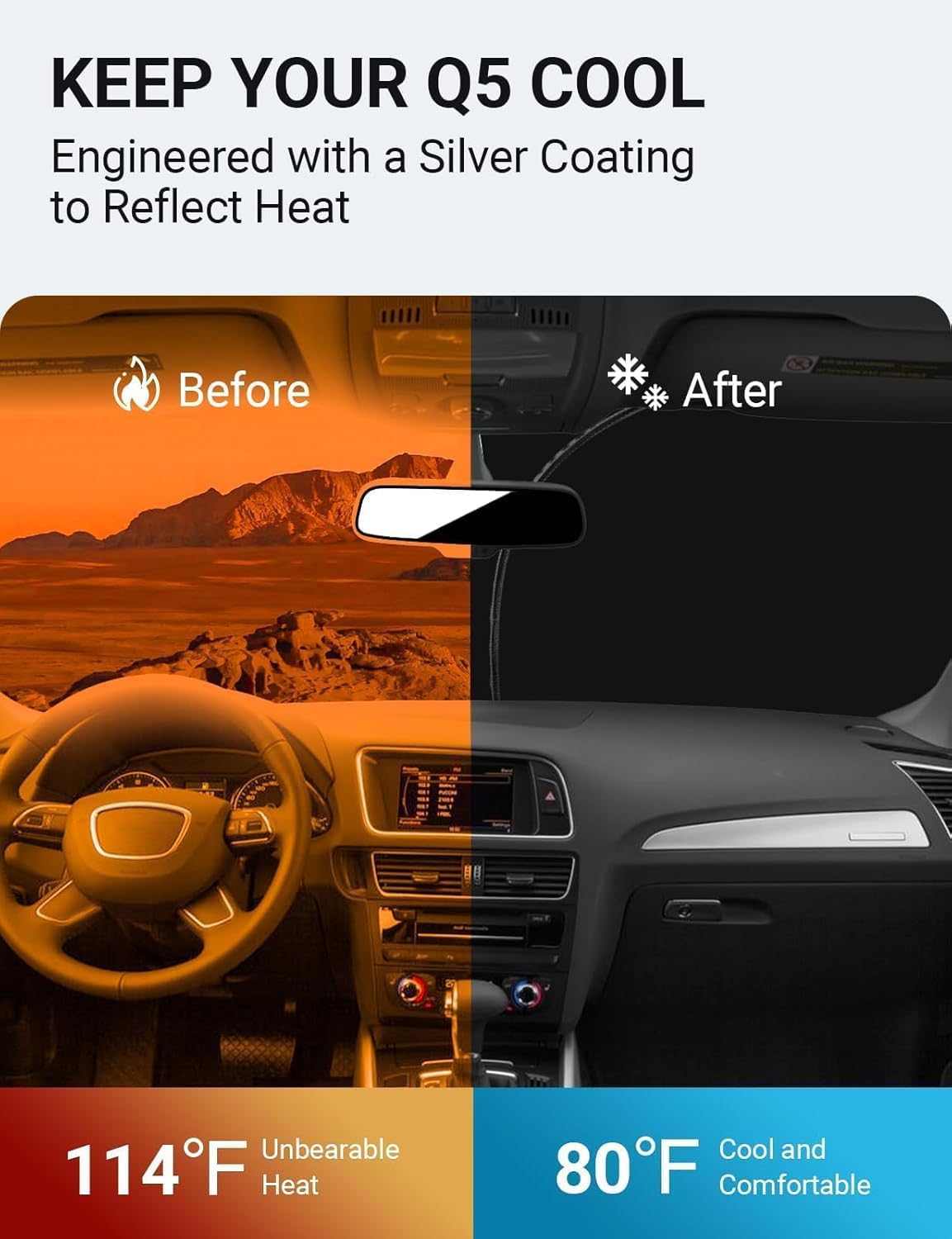 Proadsy 2025 Upgrade Windshield Sun Shade Custom Fit Audi Q5 Sq5 2010-2017 4-Layer Foldable Front Sunshade Protector Sun Visor B