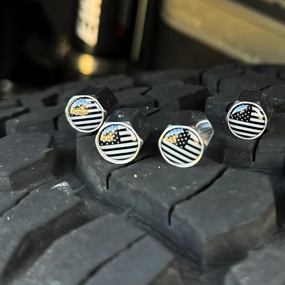 Tactilian American Flag Chrome Valve Stem Caps 4 Pack | Leakproof Aluminum Tire Valve Caps With Rubber O-Ring, Universal Fit For