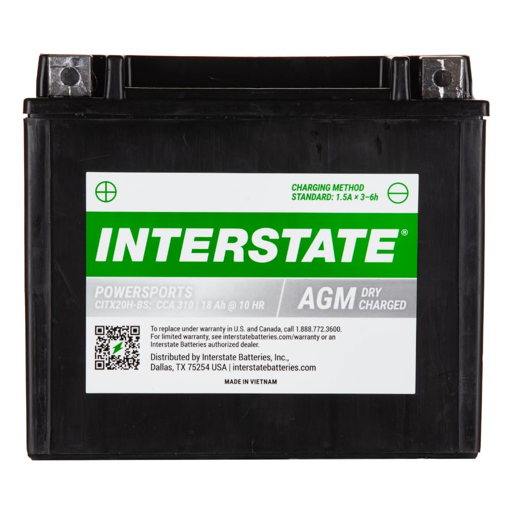 Interstate Batteries Ytx20H-Bs 12V 18Ah Powersports Battery 310Cca High-Performance Agm Rechargeable Replacement For Arctic Cat,