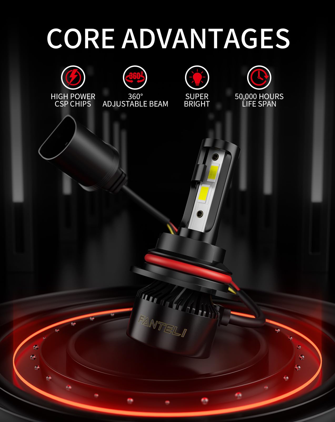 Fanteli 9007 Led Bulbs, 34000Lm 800% Brighter 1:1 Size Backup Hb5 Bulb, Plug And Play 6000K Cool White, Ip68 Waterproof Replacem