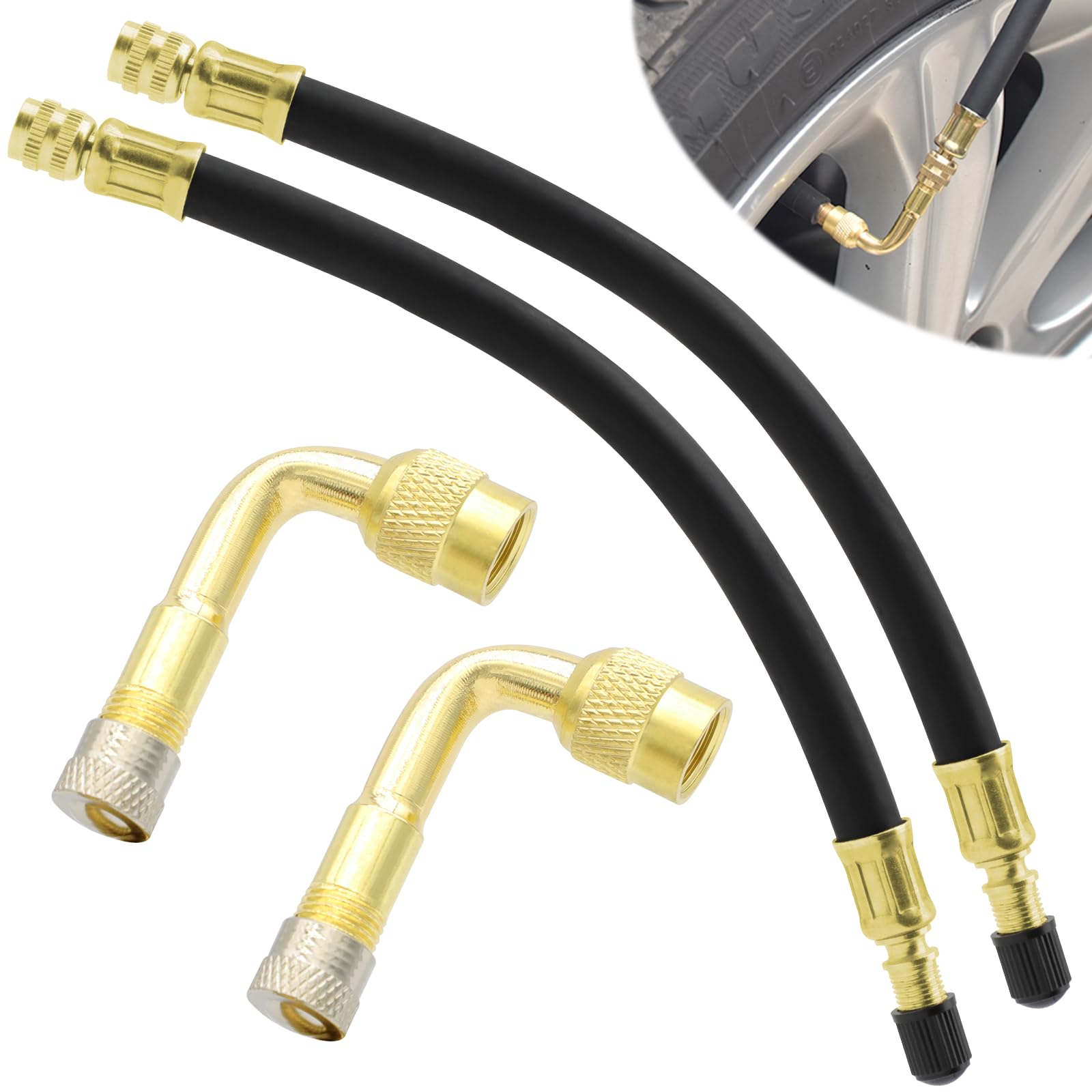 Tire Valve Extension, 8.25 Inch Flexible Valve Stem Extenders with Brass Schrader Tire Valve Extension Adaptor Compatible for Ca