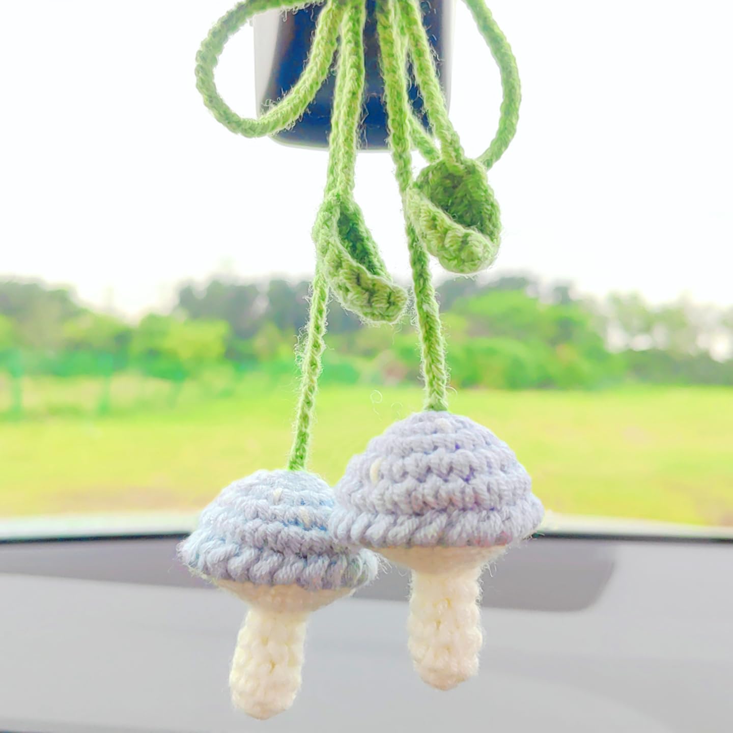 Mushroom Car Accessories, (Glue Free) Safe Crochet Car Mirror Hanging Accessories, Cute Crochet Car Accessories For Women, Rear