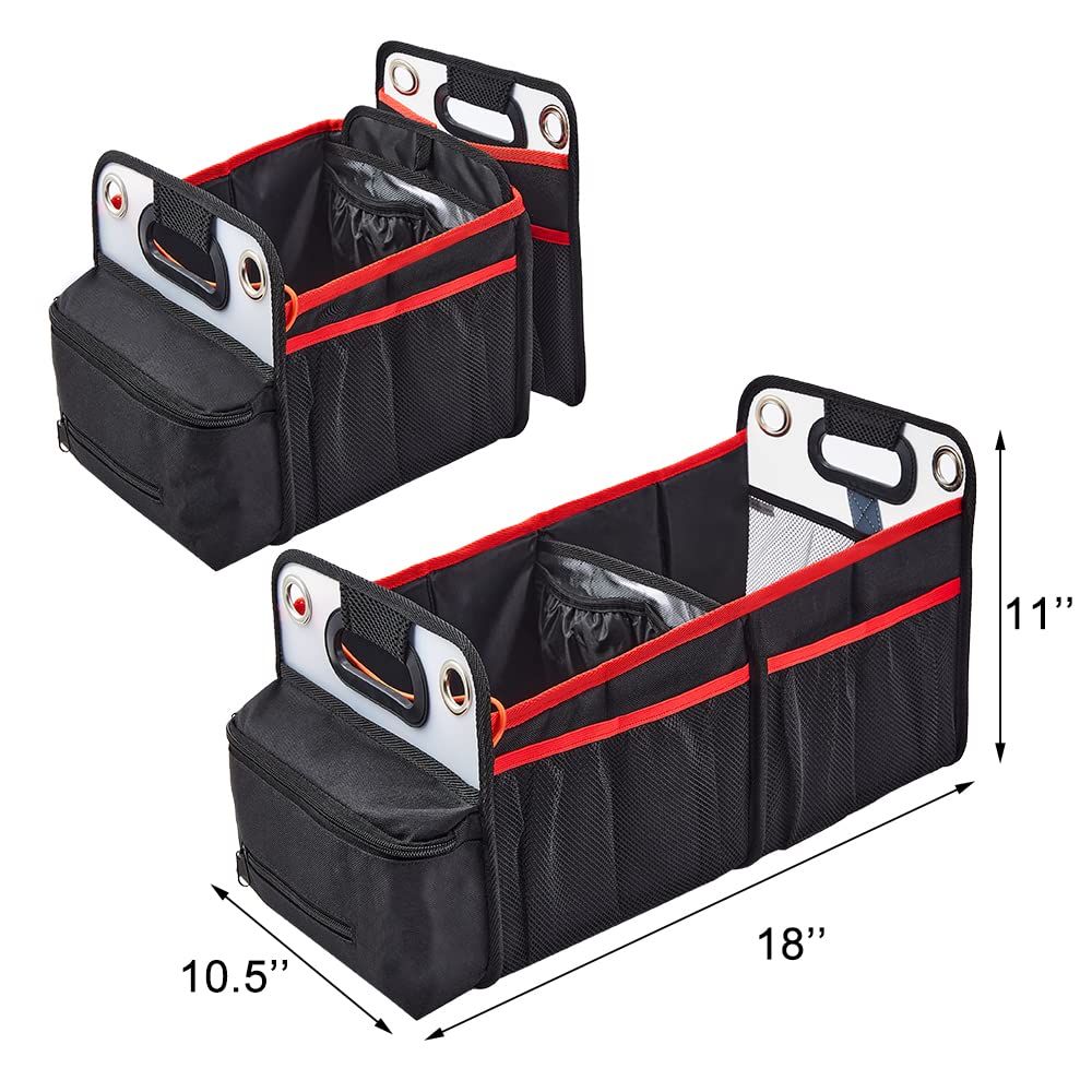 Covax Car Trunk Organizer, Collapsible Back Seat Storage With Insulated Drinks Holder, Water Resistant Backseat Organizer For Di