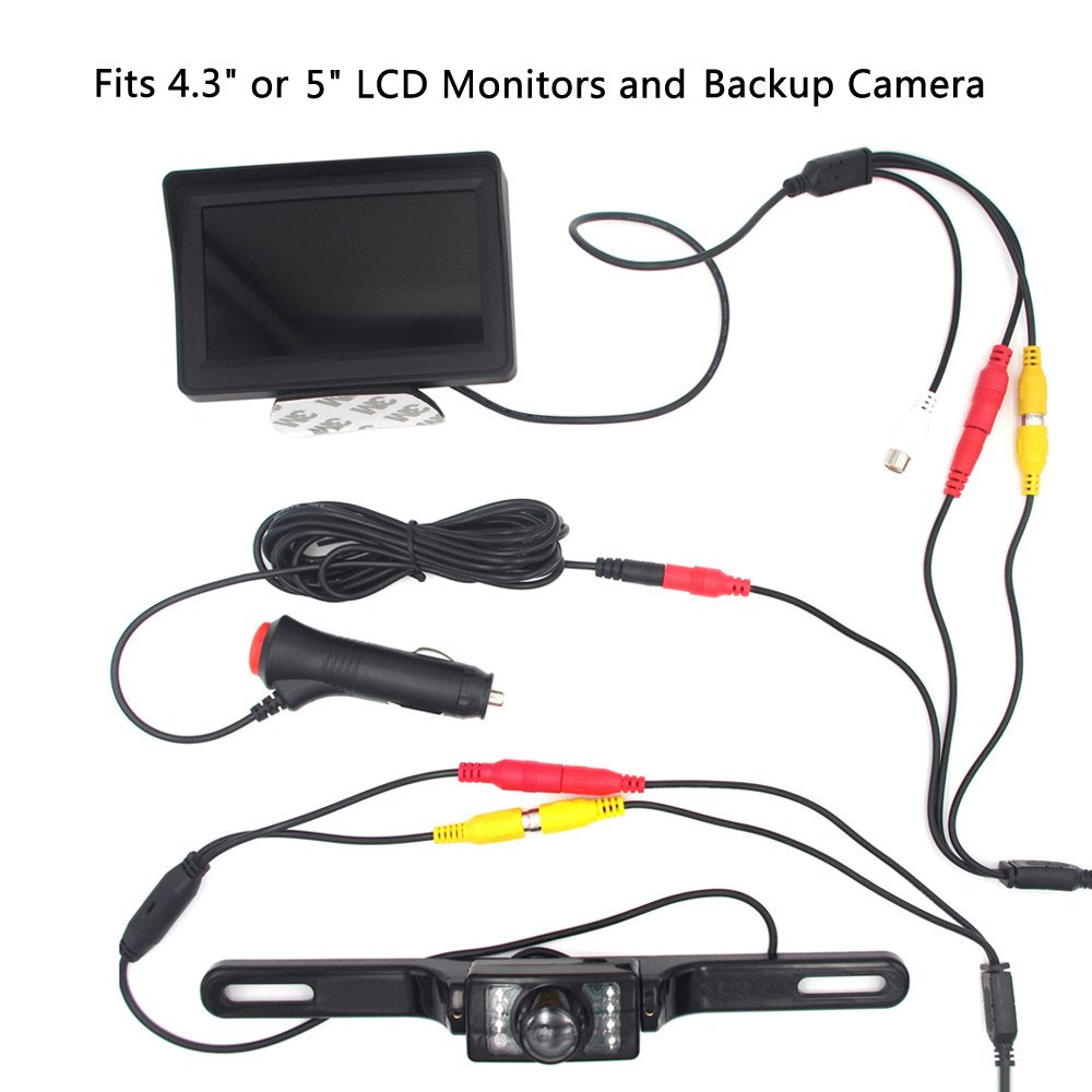 Royitay 12V/24V Super Thin 4 Pin Cigarette Lighter Power Supply Kit For Car Rear View Camera And Lcd Monitor With Rca Connection