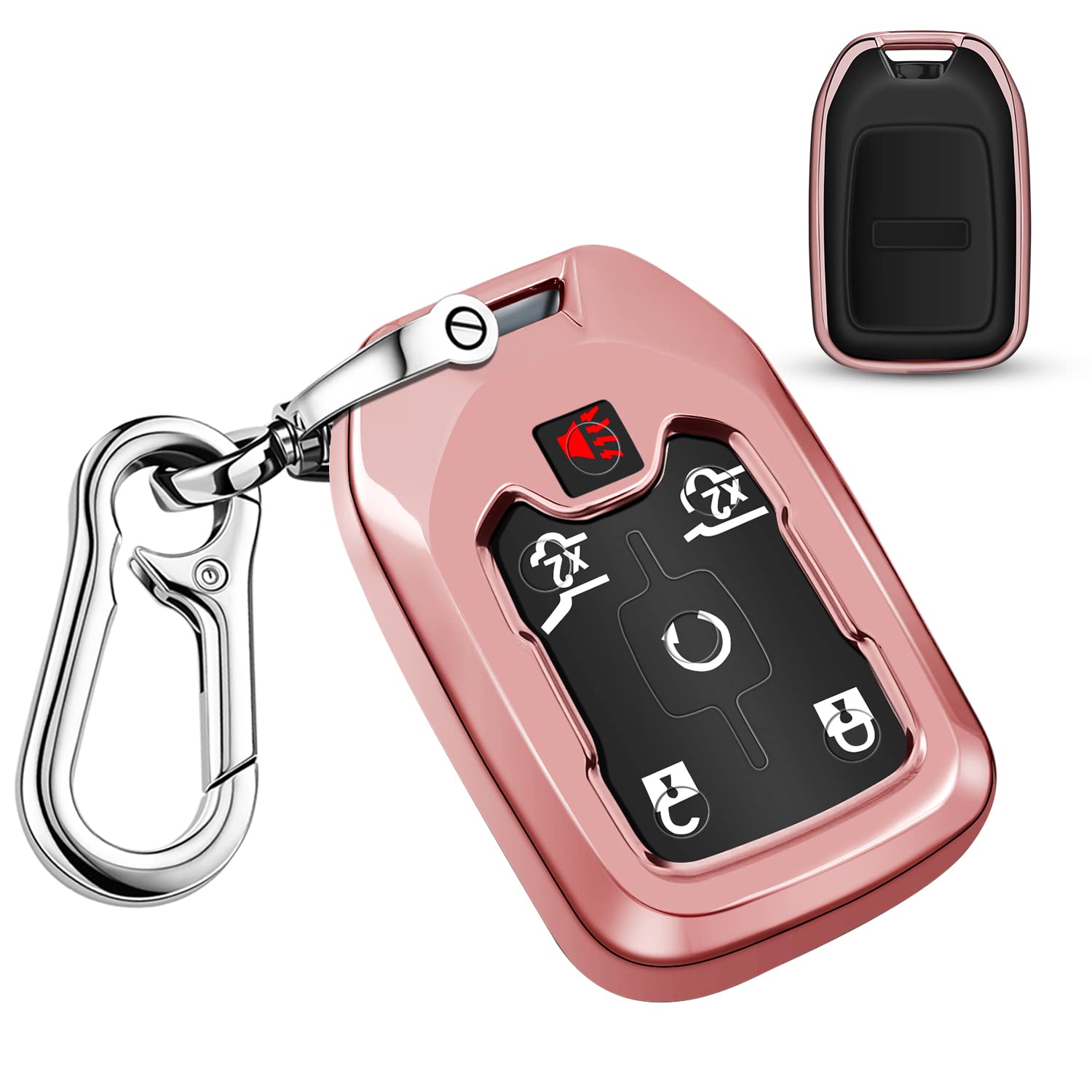 Qbuc For Gmc Key Fob Cover Tpu Protector Case With Keychain For 2019-2021 Chevrolet Chevy Silverado And Gmc Sierra 1500 2500Hd 3500Hd Terrain Acadia Yukon Key Cover Smart Remote 3/4/5/6 Button(Pink)
