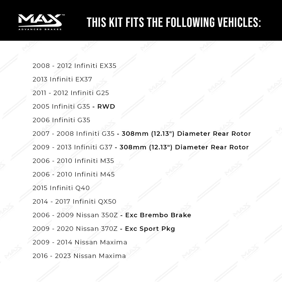 Max Advanced Brakes Rear Brake Kit Compatible With 2008-2012 Nissan Maxima Compatible With Infiniti Ex35 Ex37 G25 M35 Replacemen