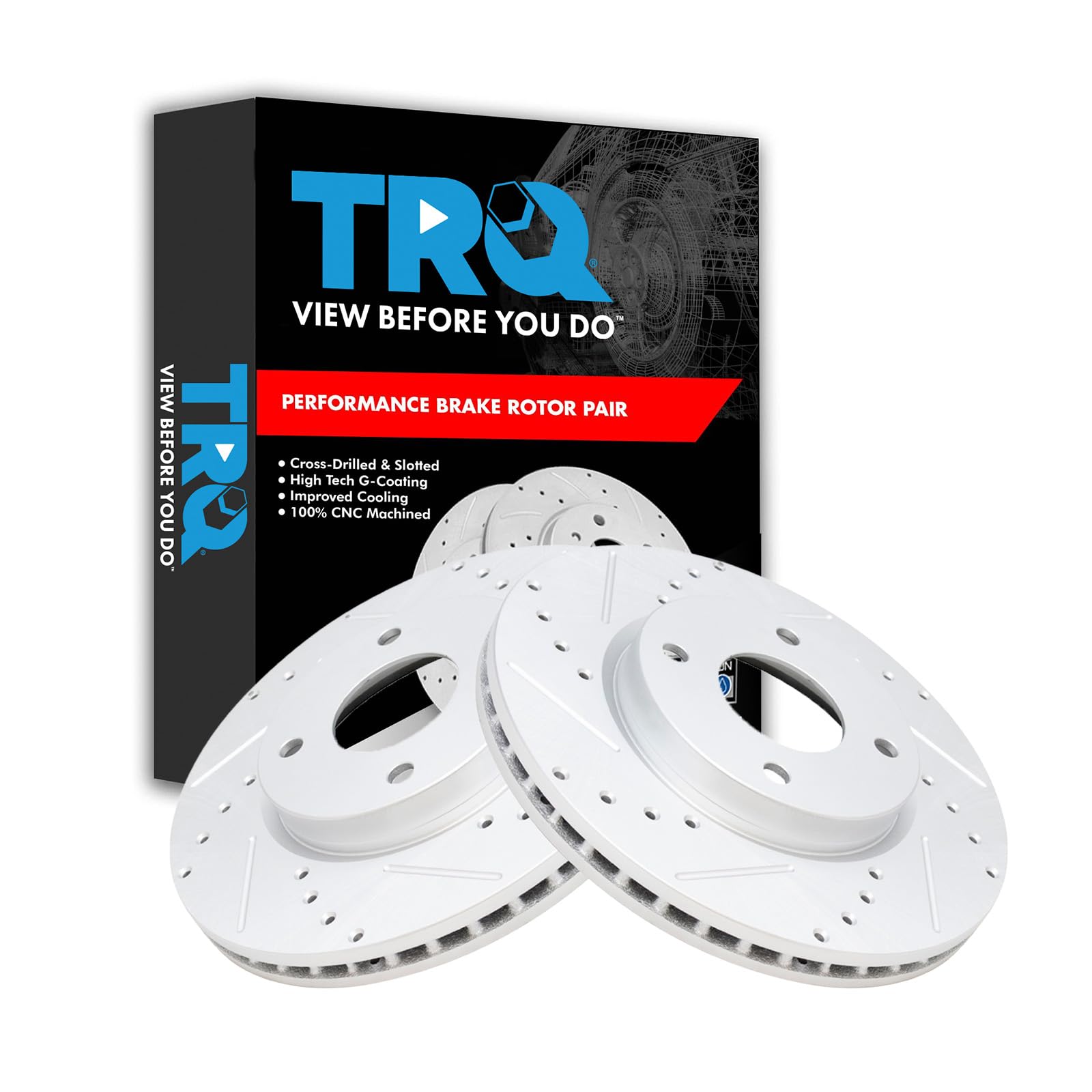 Trq Front Performance Brake Rotors Set Premium G-Coated Cross Drilled & Slotted Compatible With 2009-2014 Nissan Cube 2007-2012