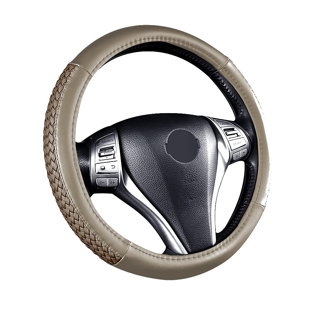 Flying Banner Car Steering Wheel Cover Faux Leather Massage Universal Fit 3D Faux Leather Woven Anti-Slip Sporty 15 Inches