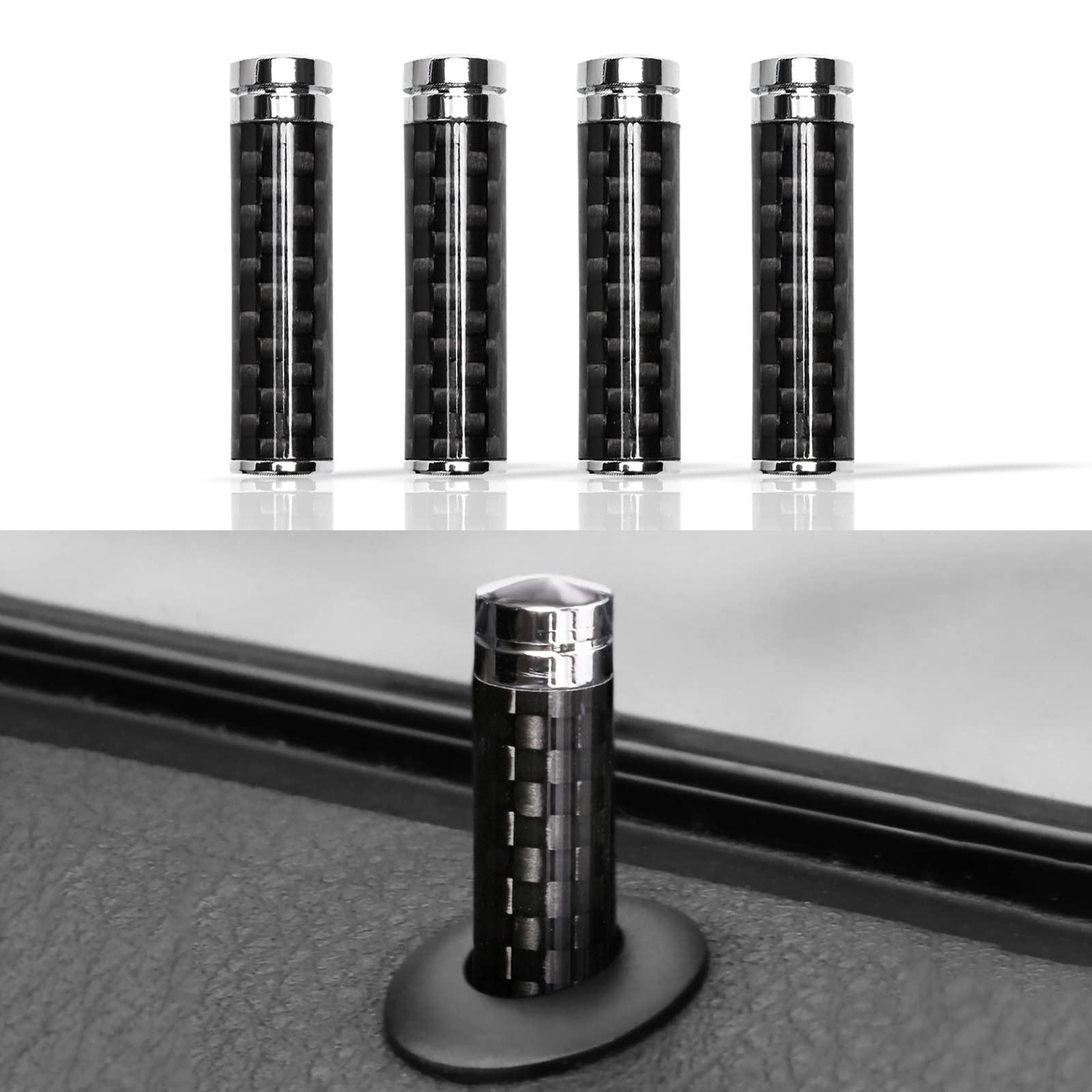 4Pcs Car Door Lock Knob Carbon Fiber Door Lock Bolt Pin Cover Stick Set Vehicle Door Pull Pins Door Bolt Truck Pickup Interior Accessories