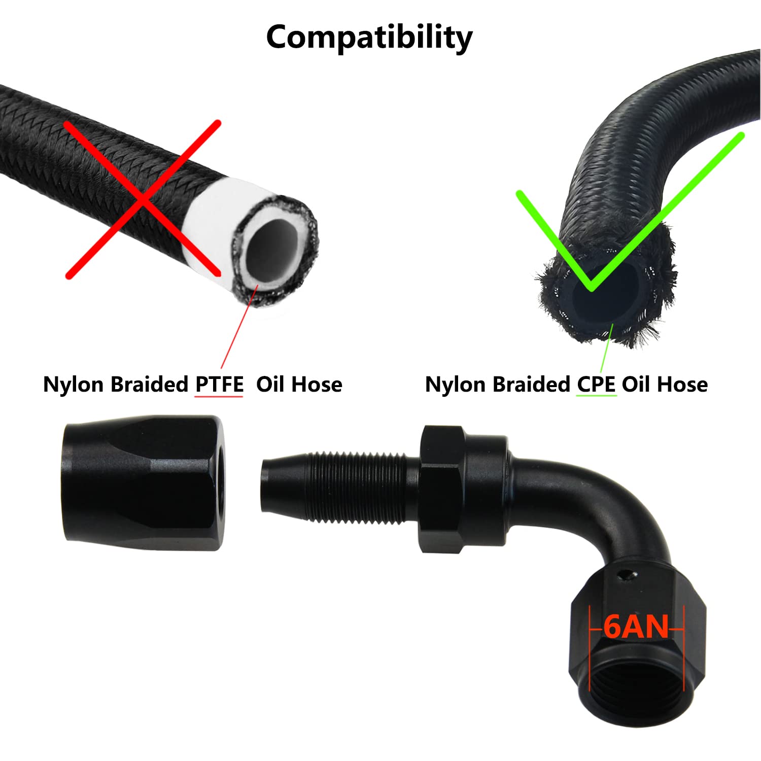 Ucreative 2Pcs 6An 90 Degree Swivel Hose End Fitting For Braided Cpe Fuel Hose Black