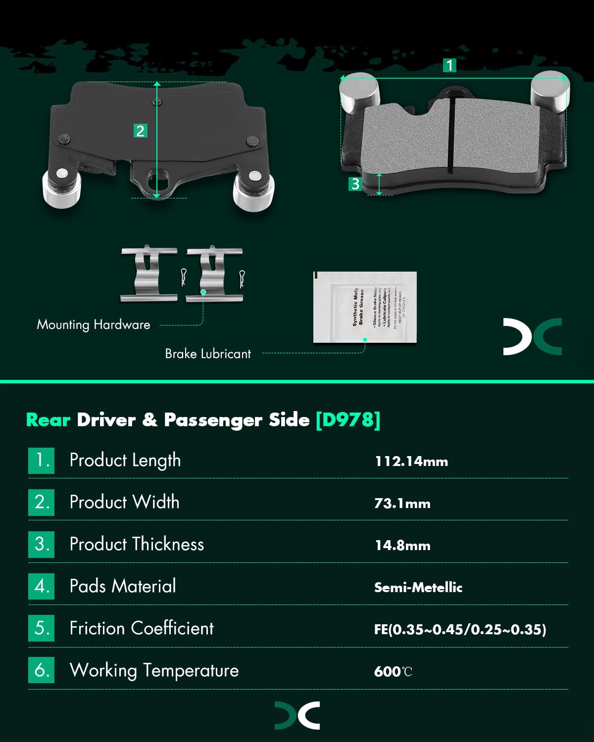 Scitoo D1014 D978 Semi-Metal Brake Pads Kits Front & Rear Replacement For Audi Q7 2007-2015,For Porsche Cayenne 2003-2006 2008-2
