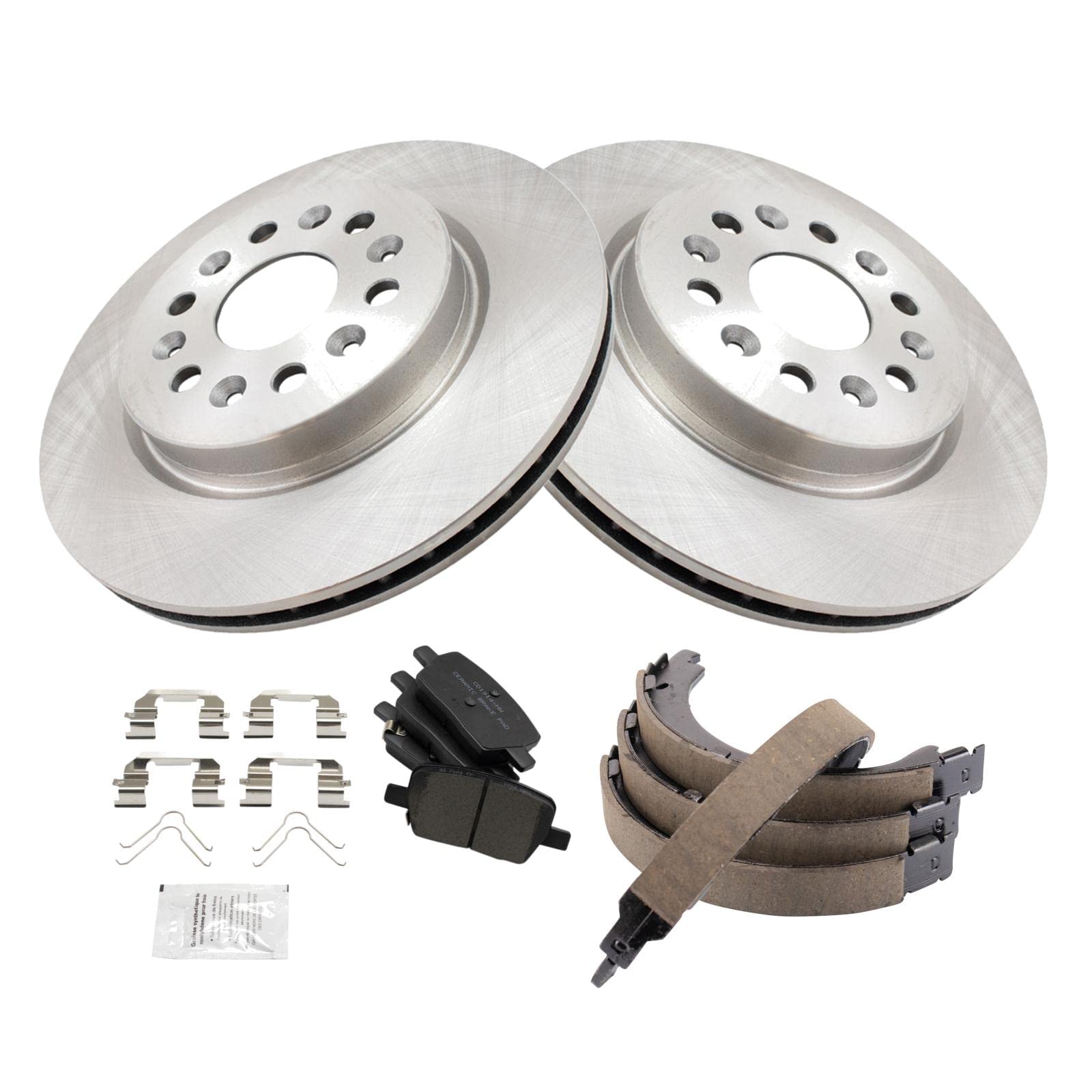 Trq Rear Brake Pad & Rotor Kit Brake Pads Brake Rotor Parking Brake Shoe Set Ceramic Compatible With 2017 Gmc Acadia