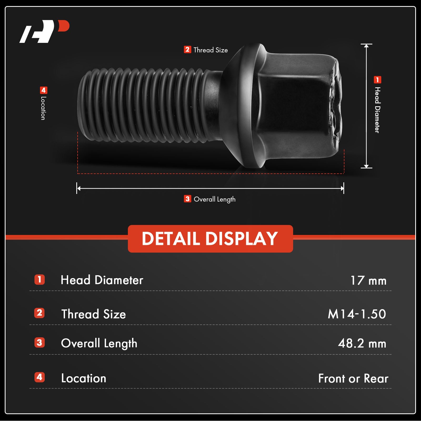 A-Premium M14-1.50 Wheel Studs Compatible With Volkswagen Jetta Passat Cc Golf Tiguan Beetle Audi A3 A4 A5 A6 A7 Quattro A8 Fron