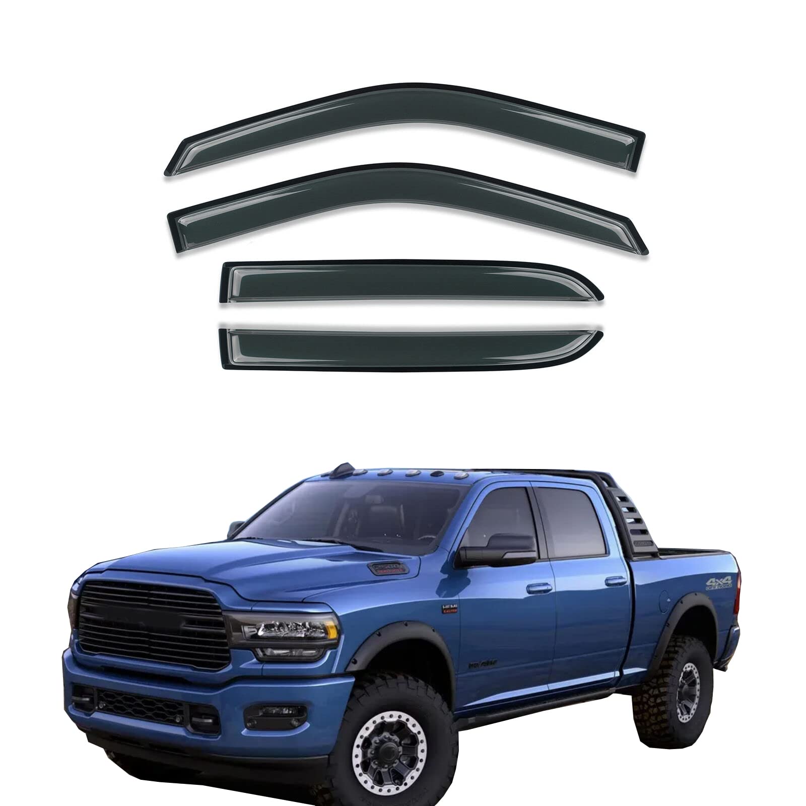 Gldifa Sun/Rain Guards Window Visors Compatible With Dodge 09-18 Ram 1500 10-18 Ram 2500/3500 Crew Cab With 4 Full Size Doors Wi