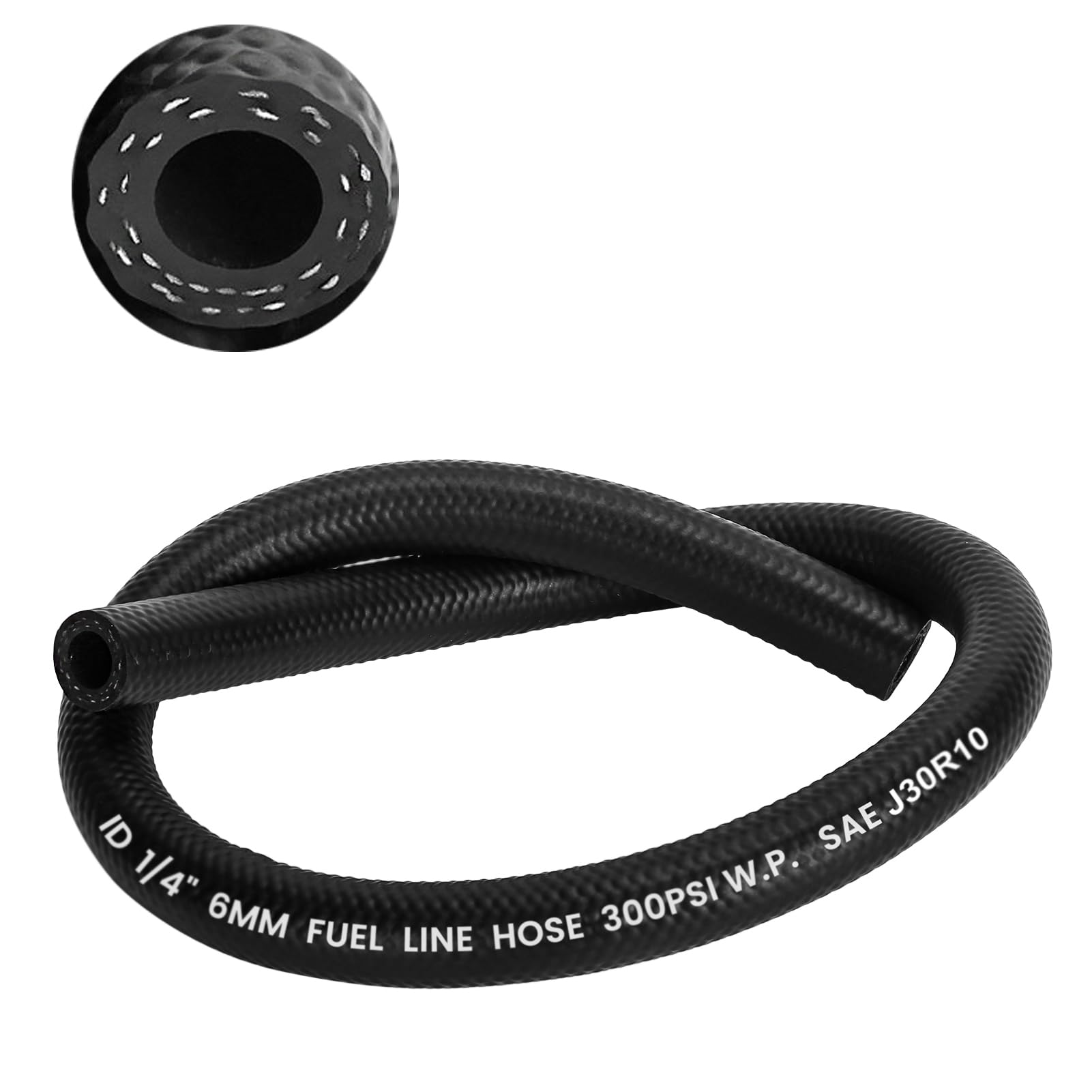 kuosbiu 1/4 Fuel Line Hose, SAE 30R10 1FT 300PSI High Pressure Submersible for Automotive Fuel Systems Engines