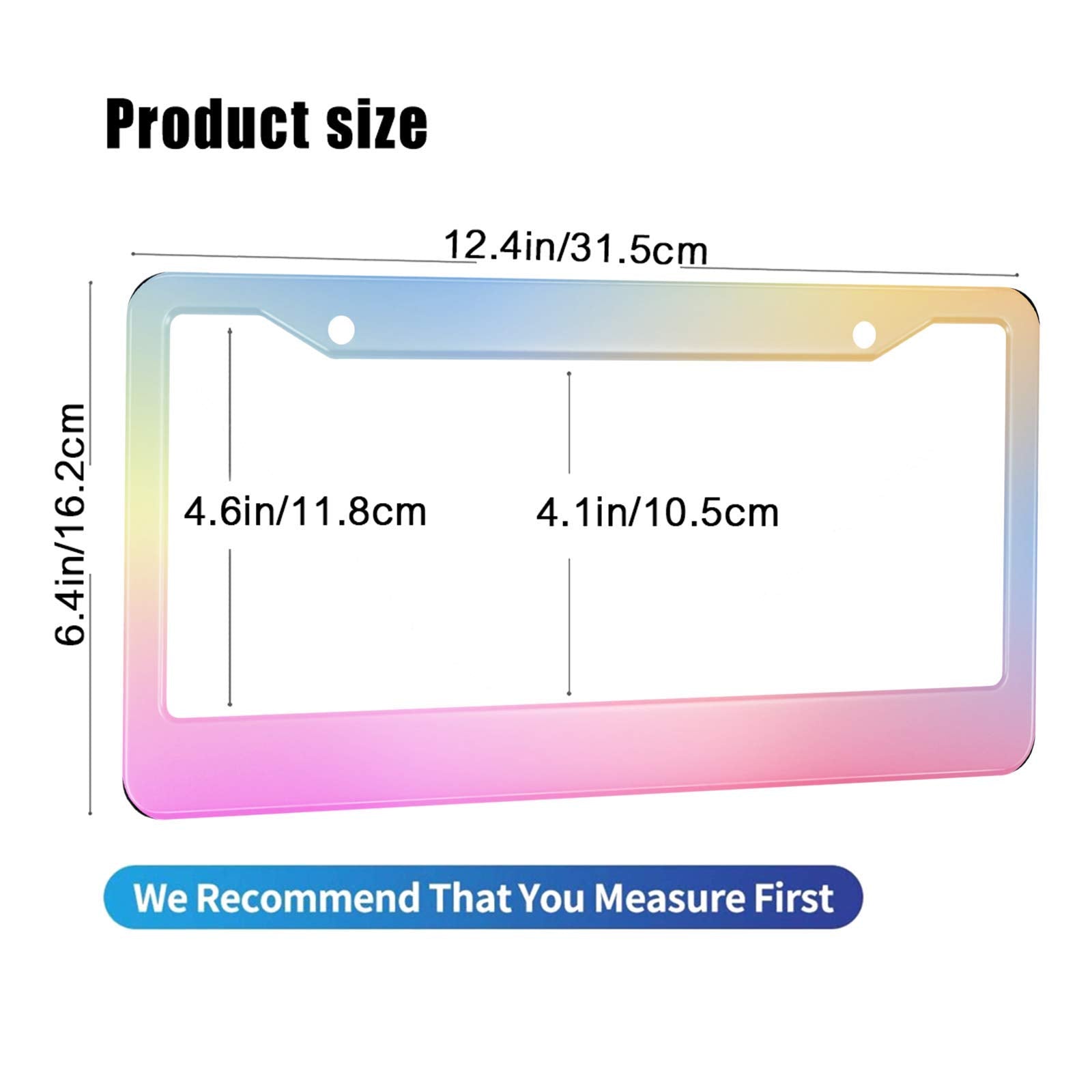 HOSNYE Polish Mirror License Plate Frame Gradient Pink Yellow Blue Metal License Plate Cover Front Plates Frames Car Tag Frame f