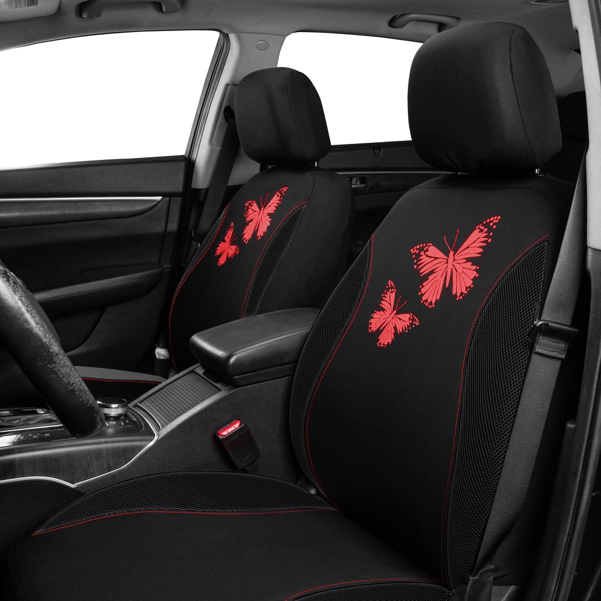 Flying Banner Butterfly Car Seat Covers Ful Set Fashion Universal Lady Woman Female Rear Bench Split Colorized (Full Set, Red Bl