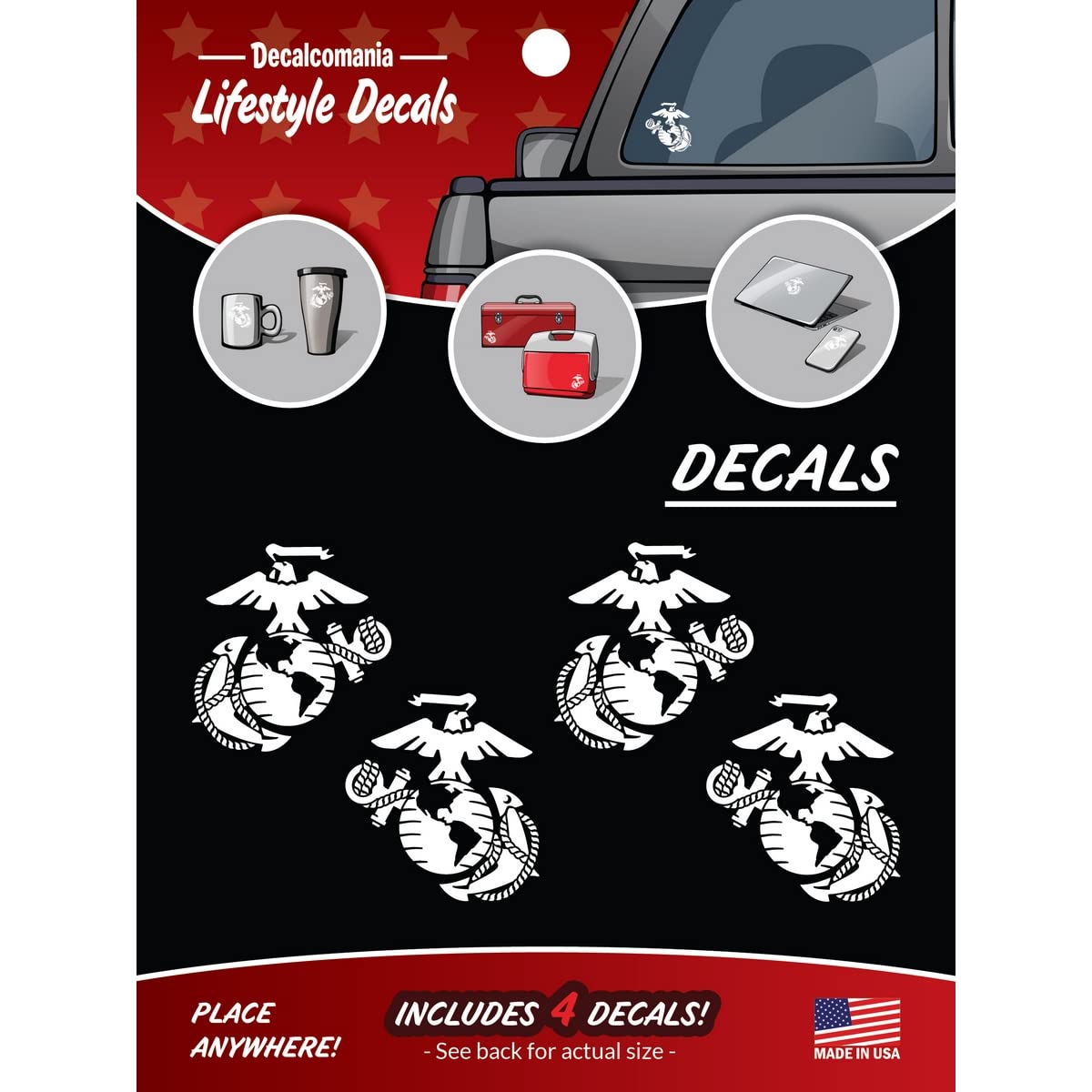 Marine Corps Vinyl Decal Eagle Globe & Anchor - United States Marine Corps - Usmc Vinyl Decals - Set Of 4 4'' White Ega Emblem