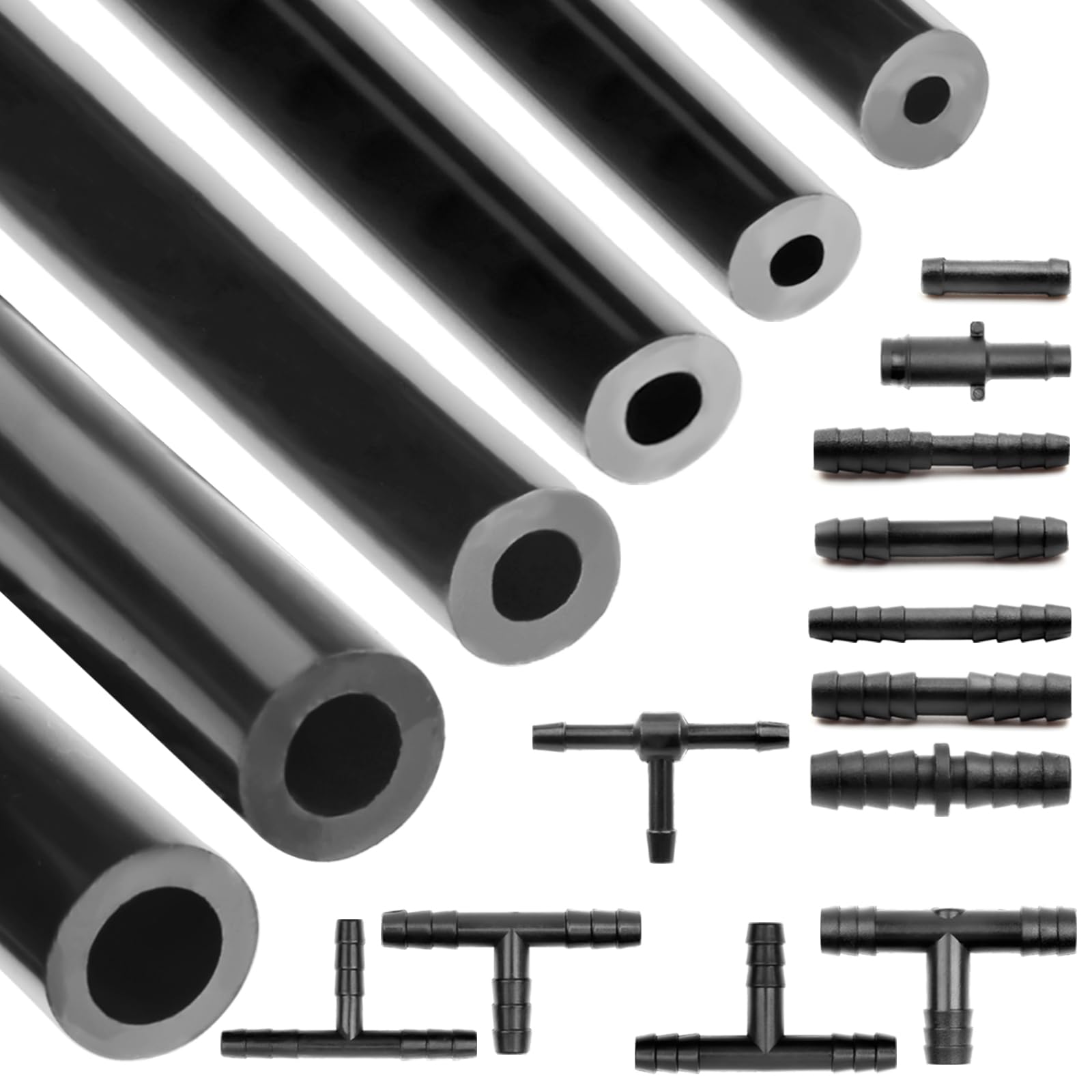 Shineyoo Silicone Vacuum Tubing Hose 6.6 Ft 6Pcs With Vacuum Connector 12 Sizes 128Pcs, 1/8'' 5/32'' 3/16'' 1/4'' 5/16'' 3/8'' I