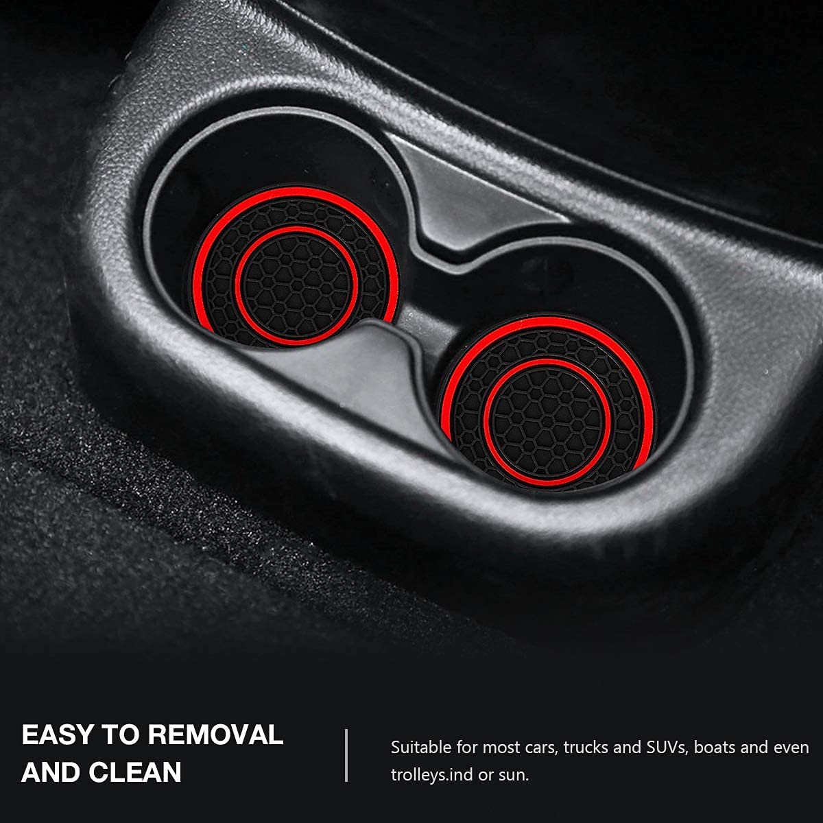 Auprite Car Cup Holder Coasters, 2 Pack Universal Auto Anti Slip Cup Holder Insert Coaster, Car Interior Accessories, Red