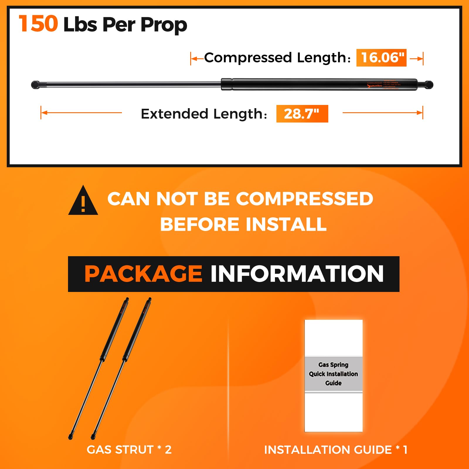 Pm3990 29 Inch Gas Strut 150 Lbs Per Shock Prop,28'' Heavy Duty Lift Support For Camper Awning Undercover Truck Rv Bed Cover Ton