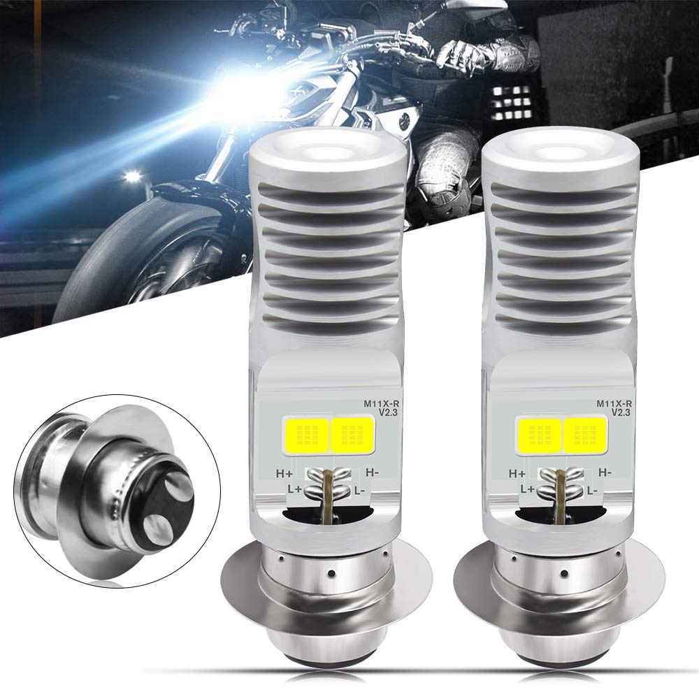 HONLEEX 2pcs AC9-48V P15D H6M LED Motorcycle Headlight Bulbs 1800LM Super Bright 4xCOB Chips High/Low Beam LED Lamps for Yamaha,