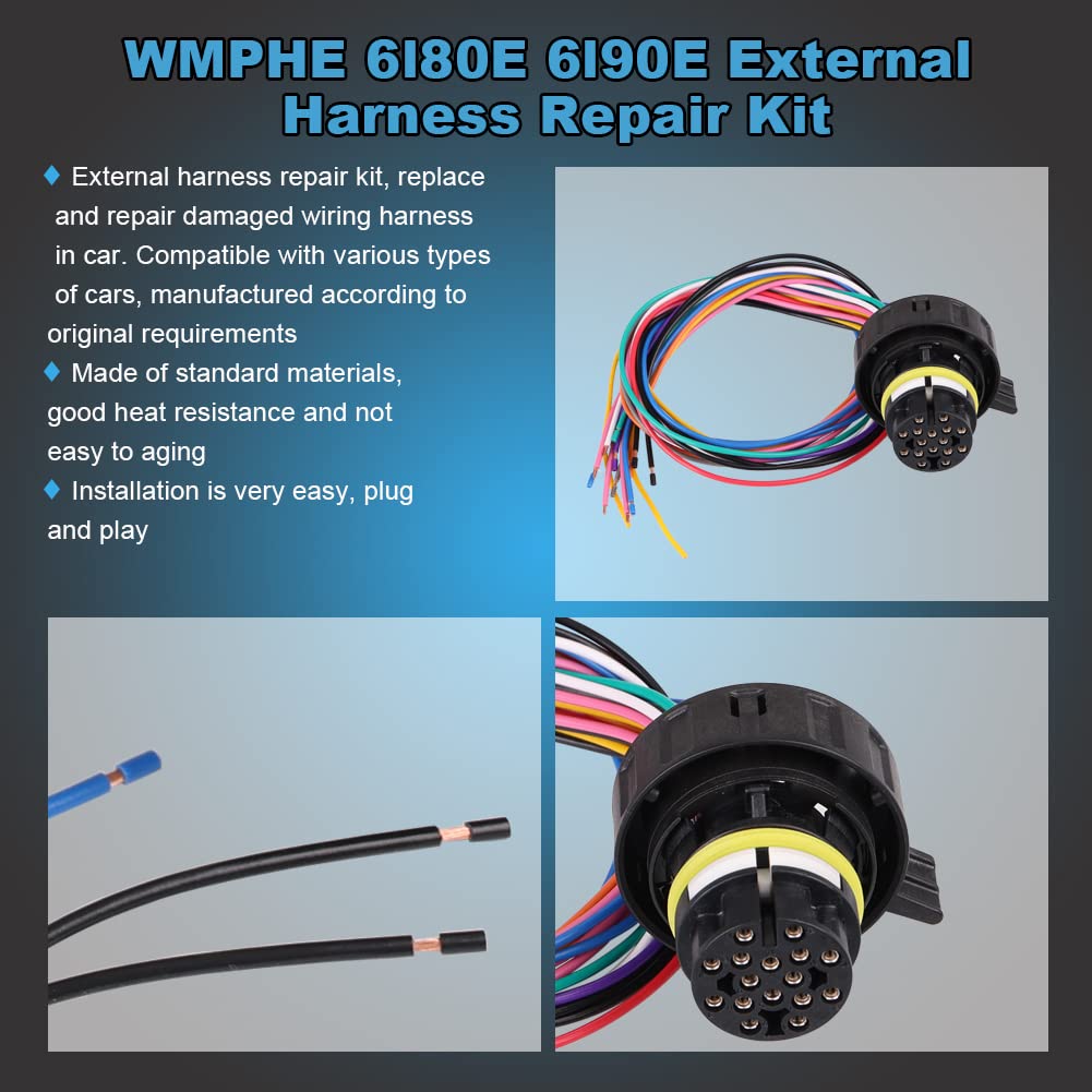 Wmphe Compatible With 6L80E 6L90E External Harness Repair Kit Chevy Gmc 6L80E 6L90E, Automatic Transmission 6R60 6R80 6R75, Wiring Plug In Connector Tcm T43, Harness Pigtail Repair 1292813 350-0168