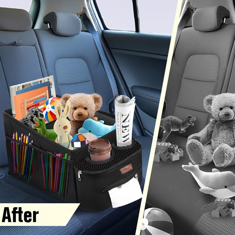 Funny Elf Passenger Seat Organizer, Collapsible Car Storage With Partitions & 4 Cup Holders For Front Or Back Seat