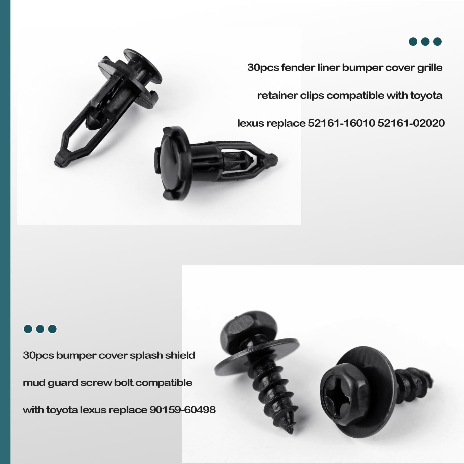 UNIGT 4 in 1 Body Bumper Screw Bolt 90159-60498 with 52161-16010 Fender Liner Clips Compatible with Toyota Lexus Wheel Well Line