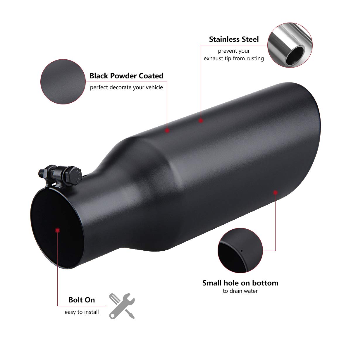 Lcgp 2.5 Inch Inlet Exhaust Tip 2.5' X 4' X 12' Black Exhaust Tailpipe With Blot-On Design, Universal For Car