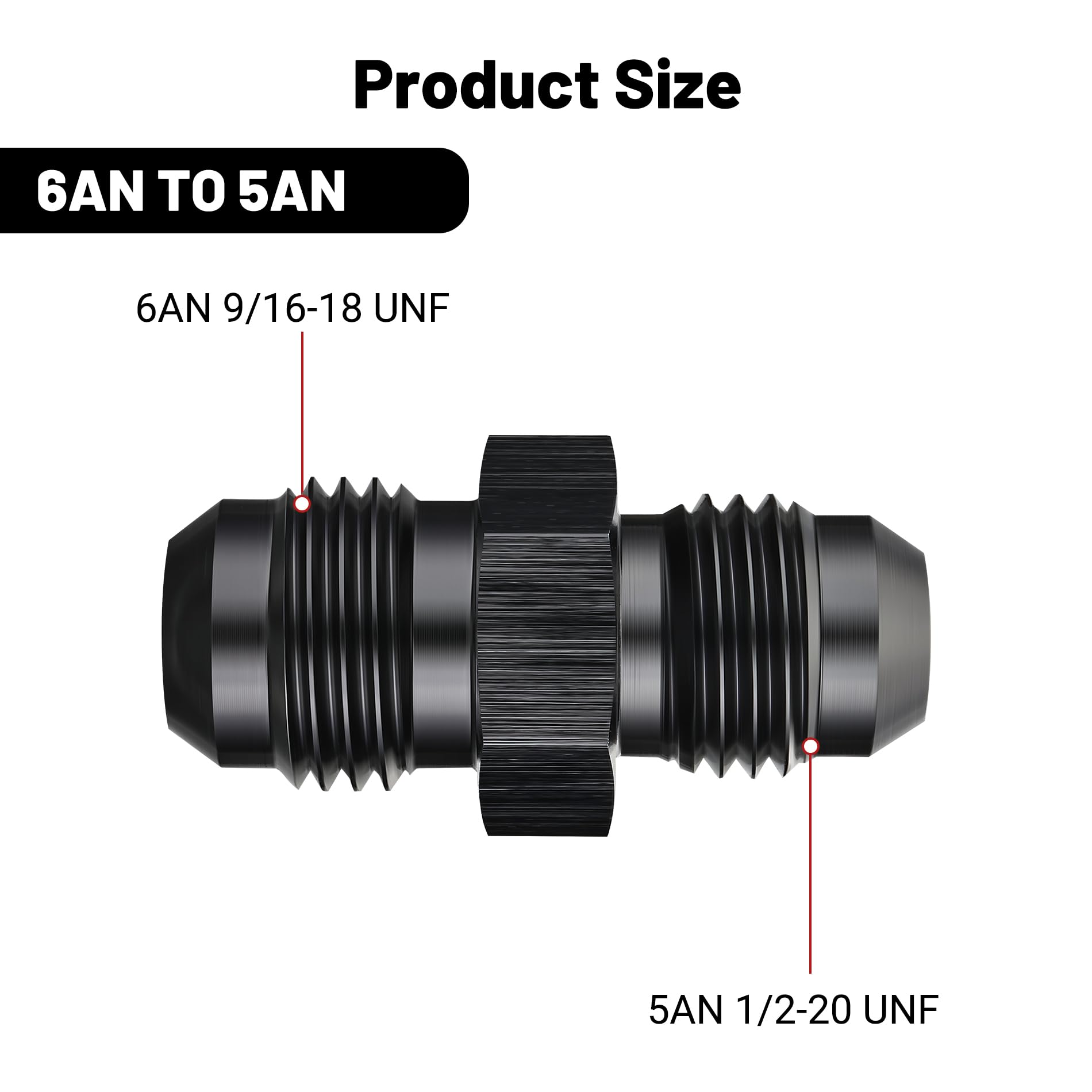 EVIL ENERGY 6AN Male to AN5 Male Flare Reducer Coupler Union Straight Adapter Fitting Black