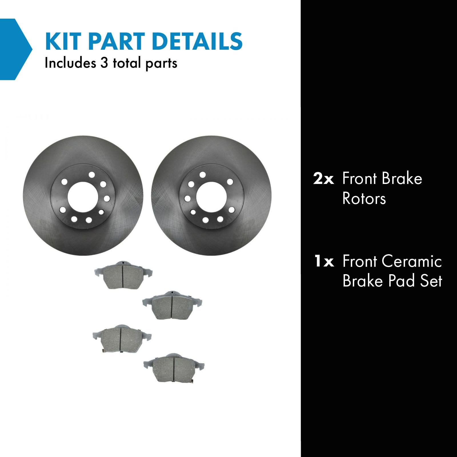 Trq Front Brake Pad & Rotor Kit Brake Pads Brake Rotor Ceramic Compatible With 1999-2003 Saab 9-3 1999-2005 9-5 2001-2002 Saturn