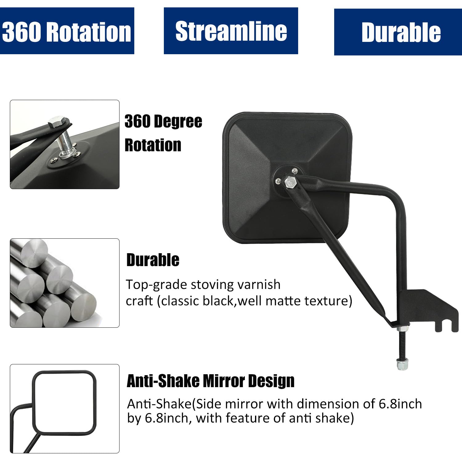 SUNPIE Doors off Mirrors Compatible with Jeep Wrangler JL JLU 2 Doors 4 Doors and Gladiator JT 2018-2025, Door Less Side View Mi
