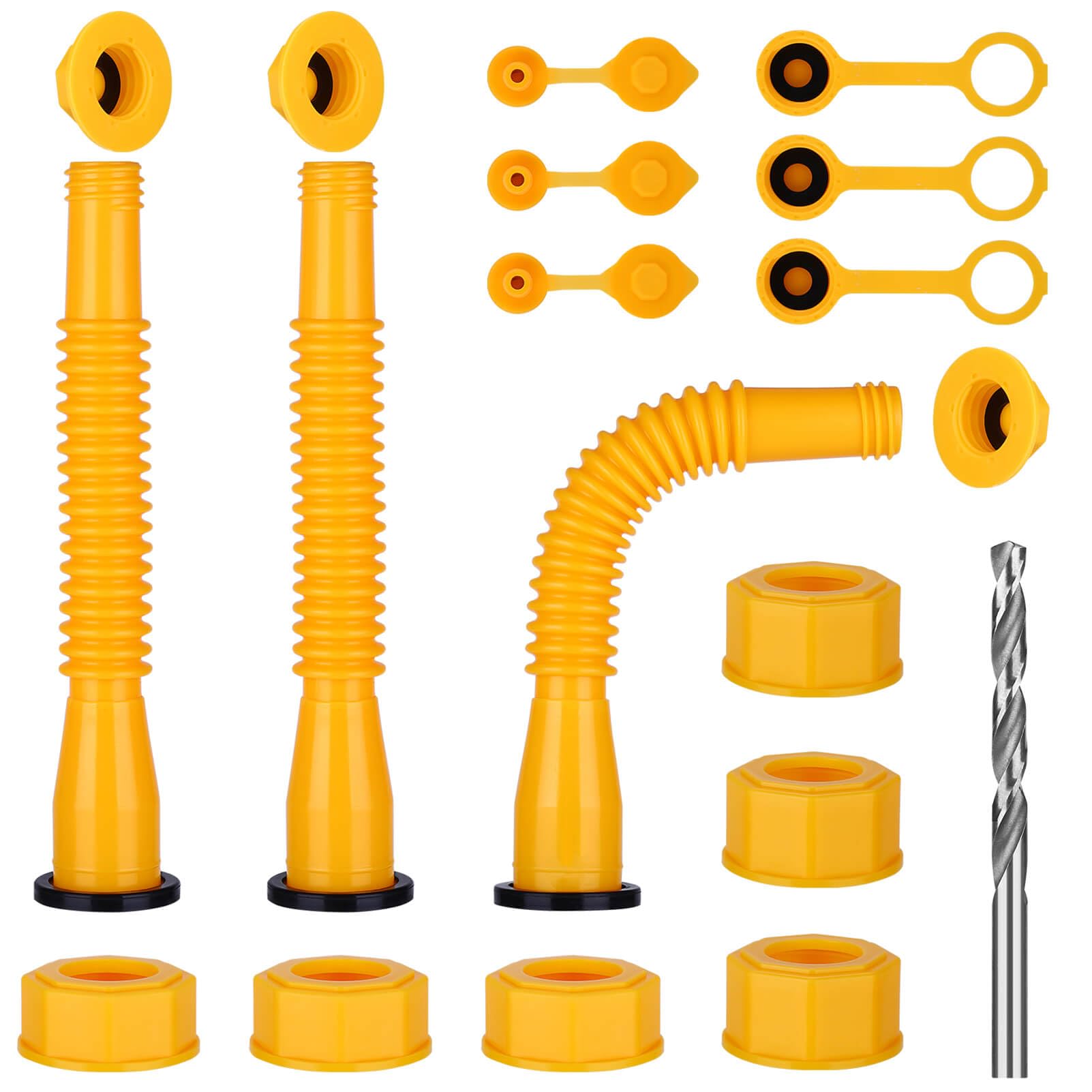 Gas Can Spout Replacement,Fuel Can Spout,Gas Tank Nozzle,Gas Can Nozzle,(3Kit-Yellow) With 3 Coarse Thread Caps & 3 Fine Thread