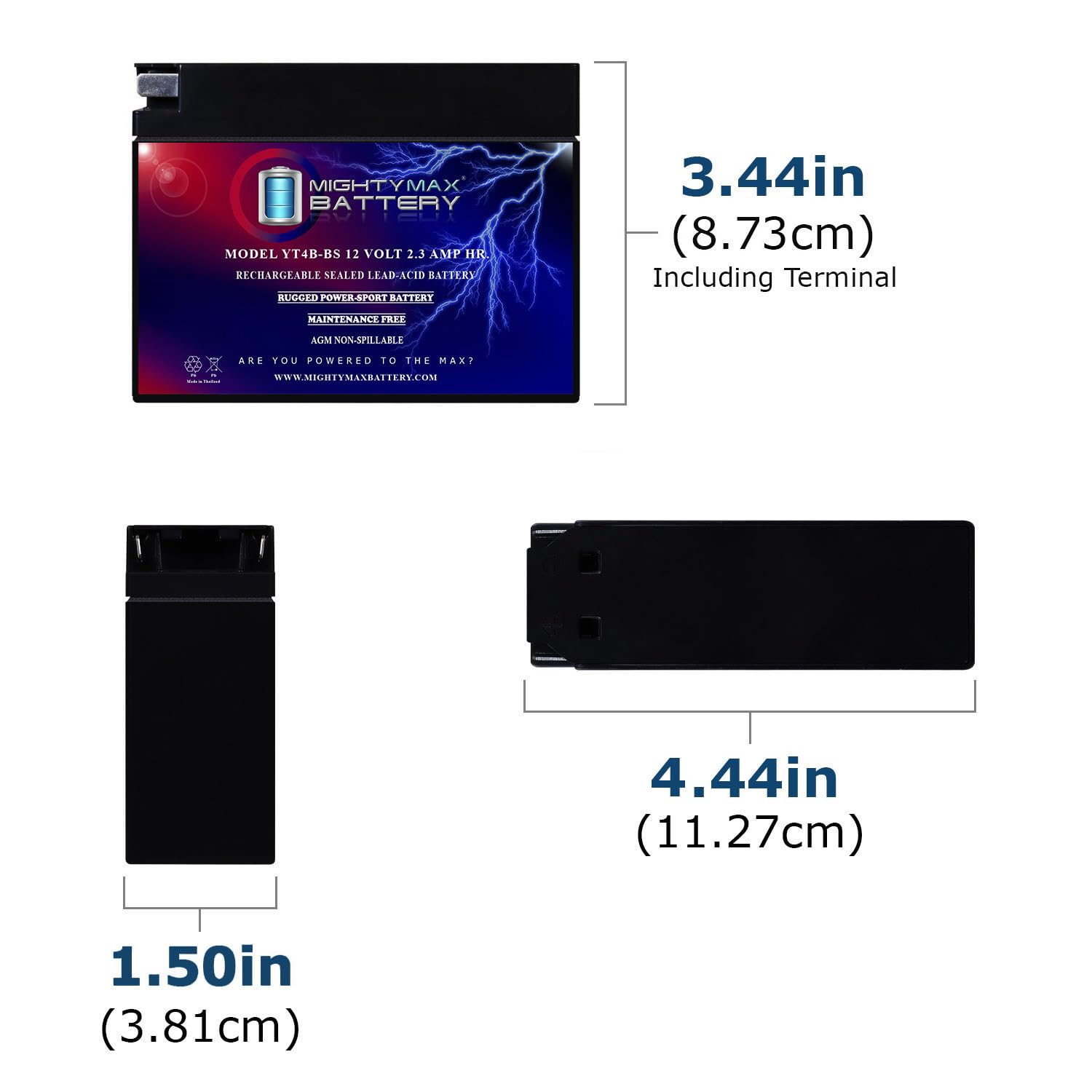 Mighty Max Battery Yt4B-Bs - 12 Volt 2.3 Ah, 25 Cca, Rechargeable Maintenance Free Sla Agm Motorcycle Battery