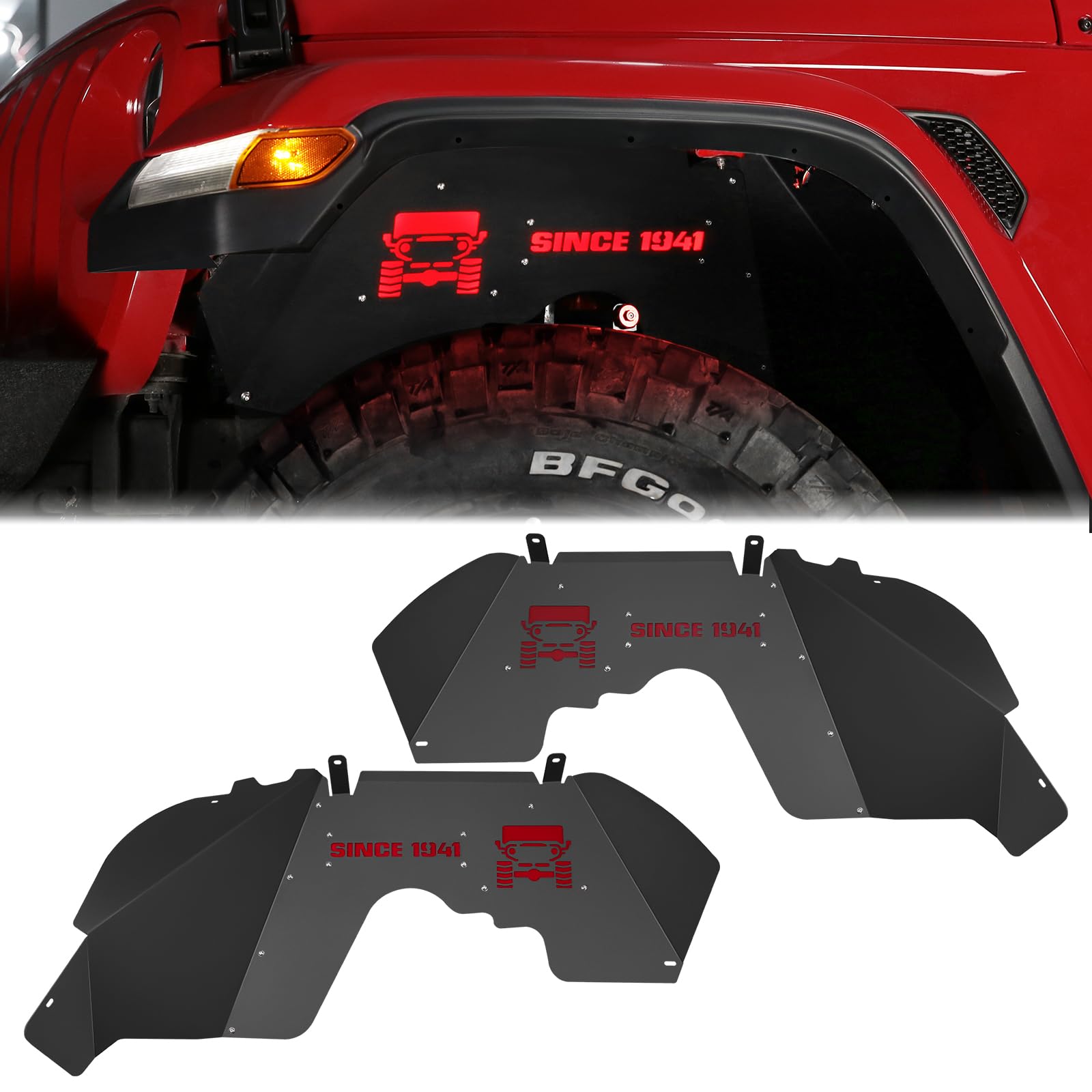 Jroad Inner Fender Front Fender Liners Compatible With Jeep Wrangler Jl Aluminum,With 4 Led Lights For 2018-2022 Jeep Wrangler J