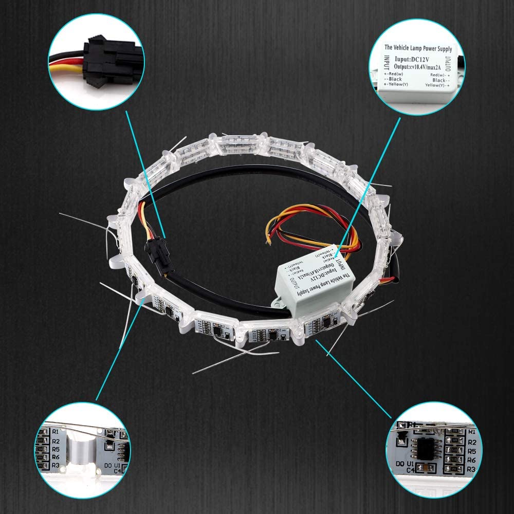 Grandviewtm 2Pcs Flexible Car Led Strip, Crystal Drl Led Lights Daytime Running Light Flowing Turn Signal Light Headlight White/