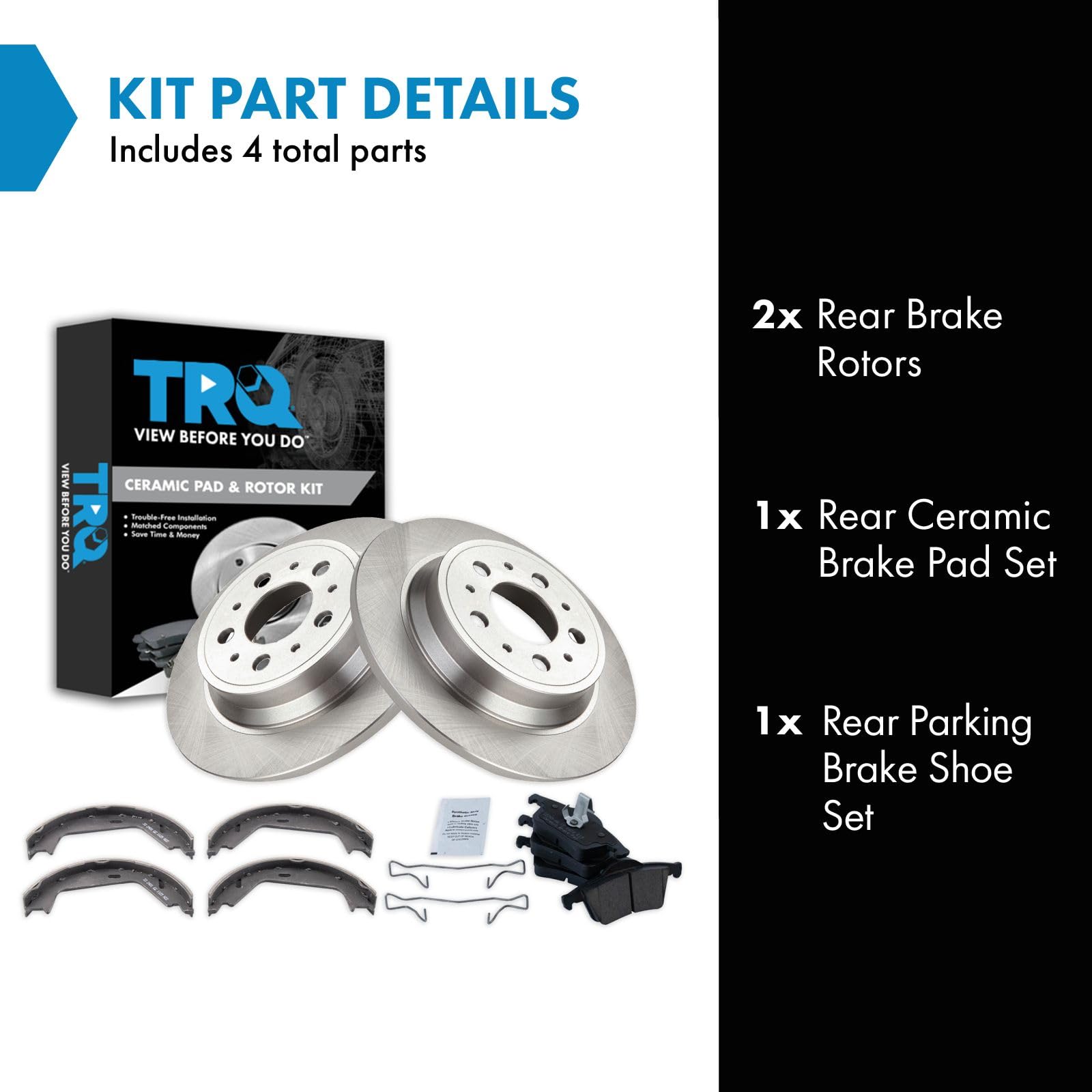 Trq Rear Brake Pad & Rotor Kit Brake Pads Brake Rotor Parking Brake Shoe Set Ceramic Compatible With 2006-2009 Volvo S60 2004-20