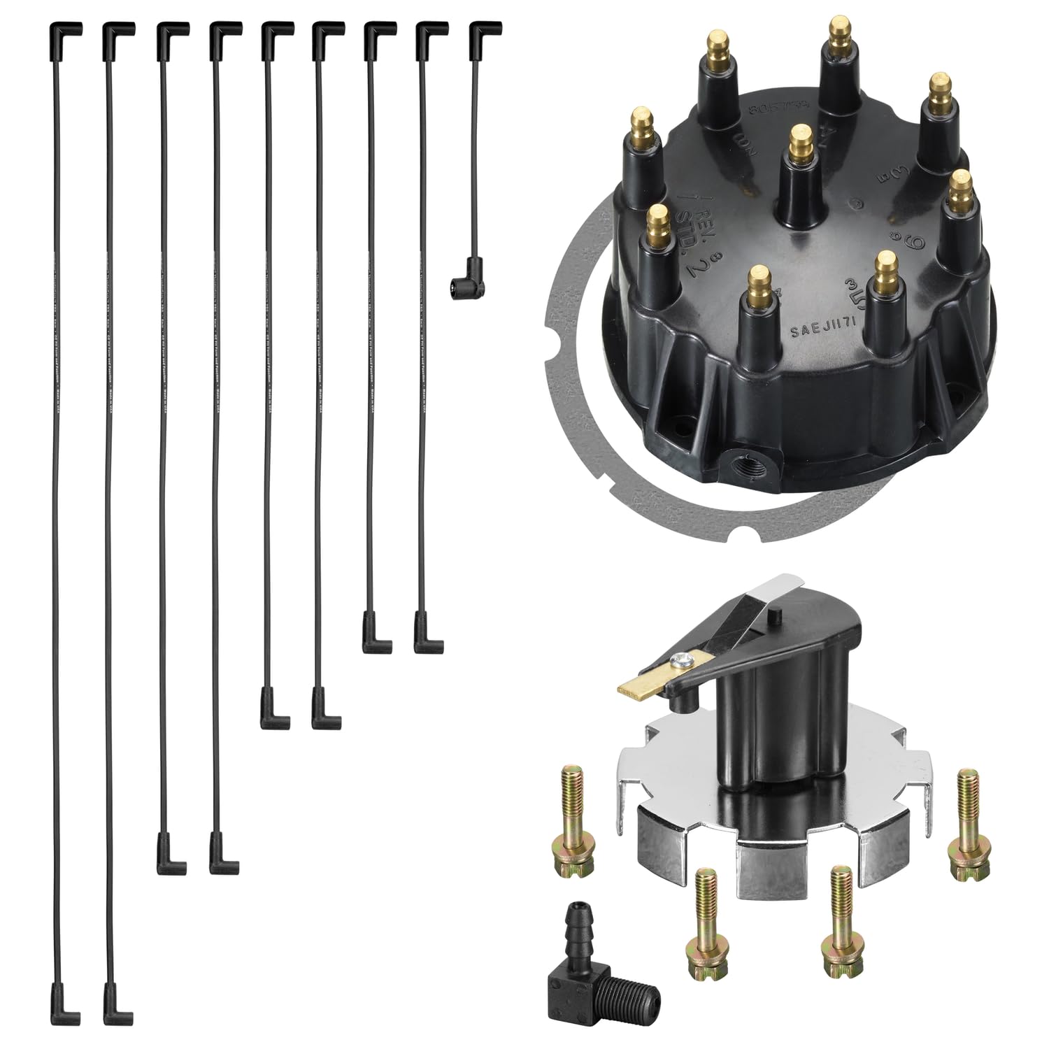 Mercruiser Thunderbolt V8 DISTRIBUTOR CAP ROTOR SPARK PLUG WIRES KIT SET 5.0 5.7 7.4 8.2 350