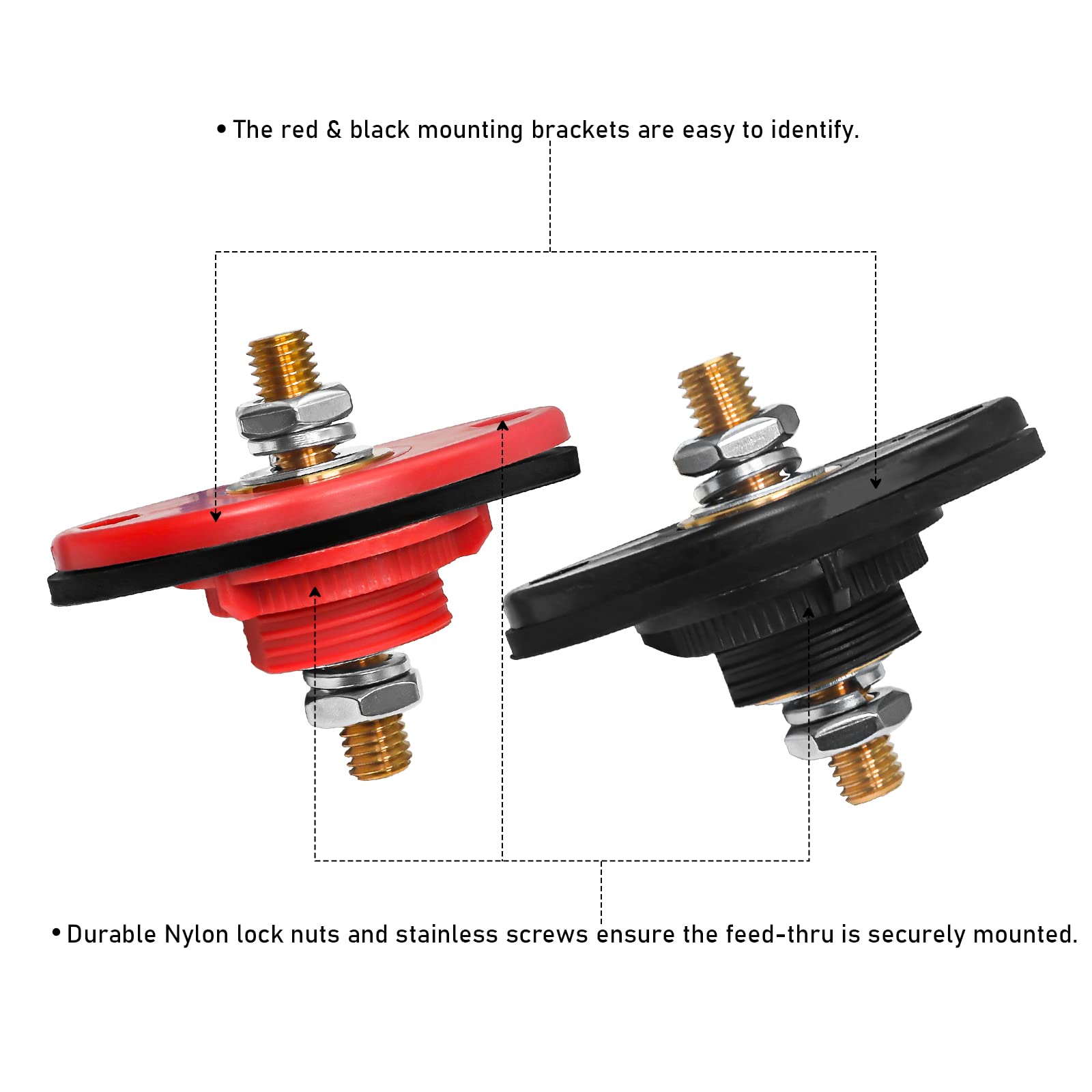 Recoil Bttp-38 Premium High Current 3/8    Feed-Thru Panel Battery Terminal Connectors With Silicone Terminal Covers, Red & Blac