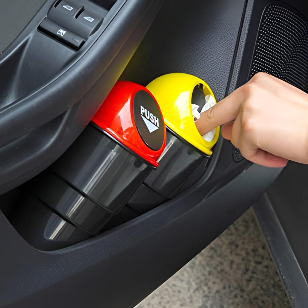 Car Cup Holder Trash Bin with Push Lid  Small Plastic Car Dustbin for Vehicle Interior