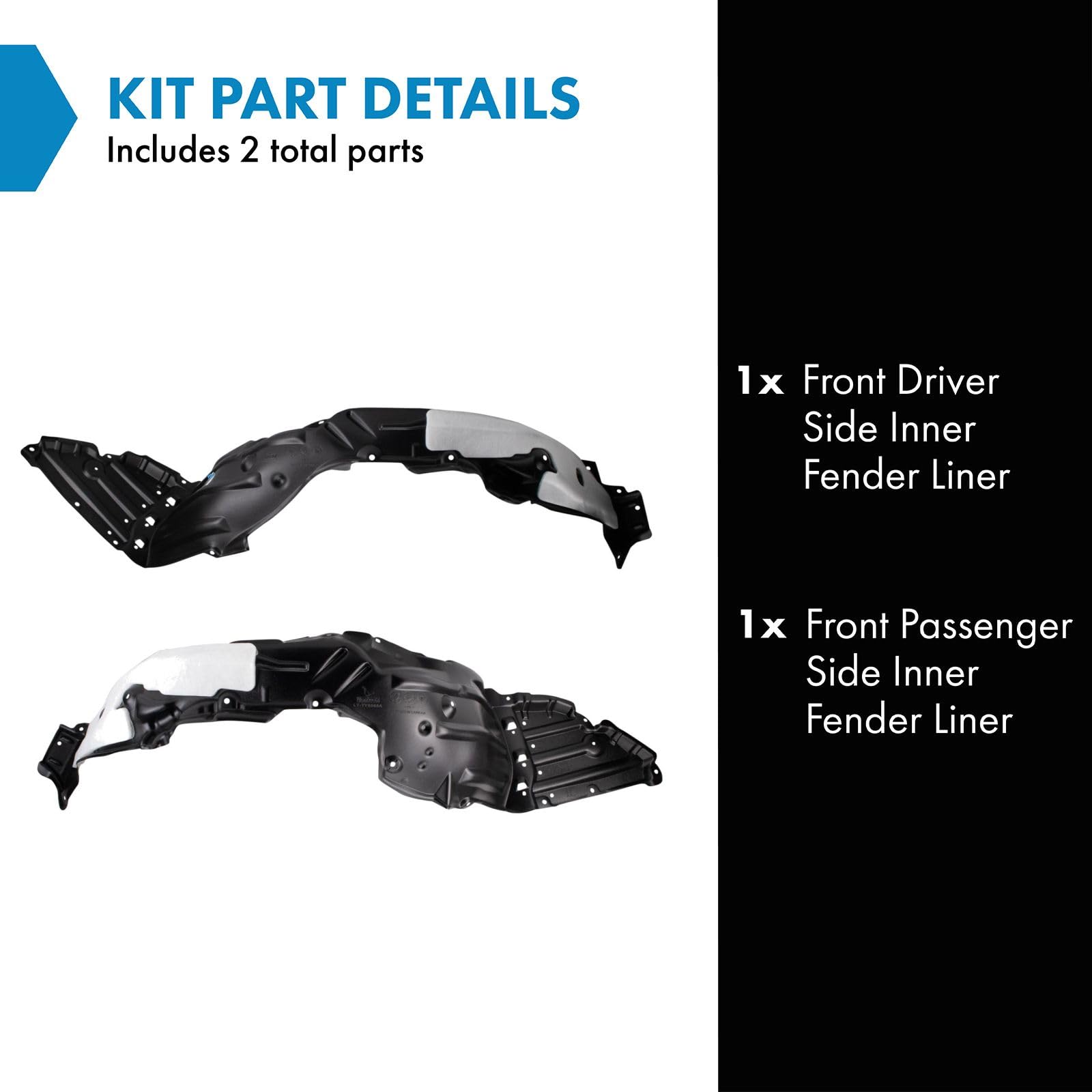 Trq Front Inner Fender Liner Set Compatible With 2020-2022 Toyota Corolla To1248234 To1249234