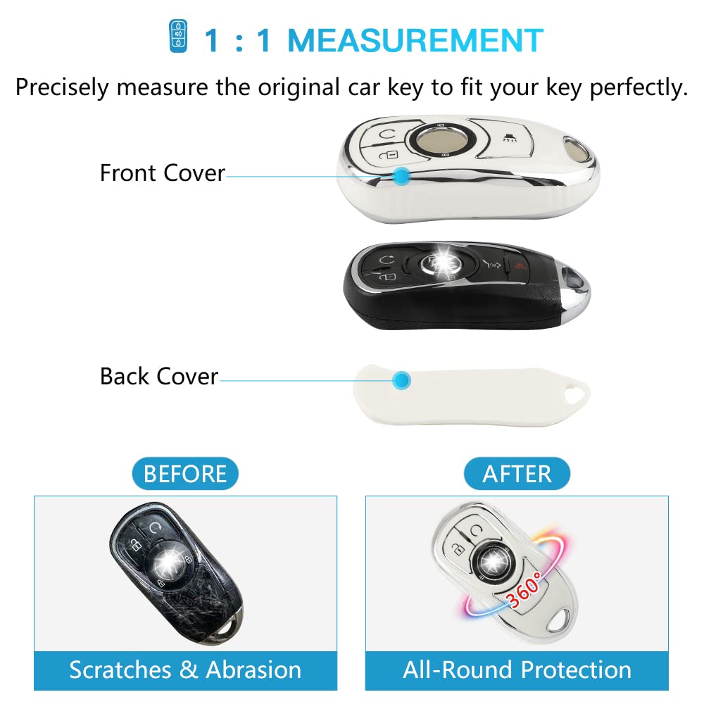 1797 For Buick Key Fob Cover Fit Encore Regal Accessories Car Remote Case Shell Protector Men Women 5 Button White Silver Tpu