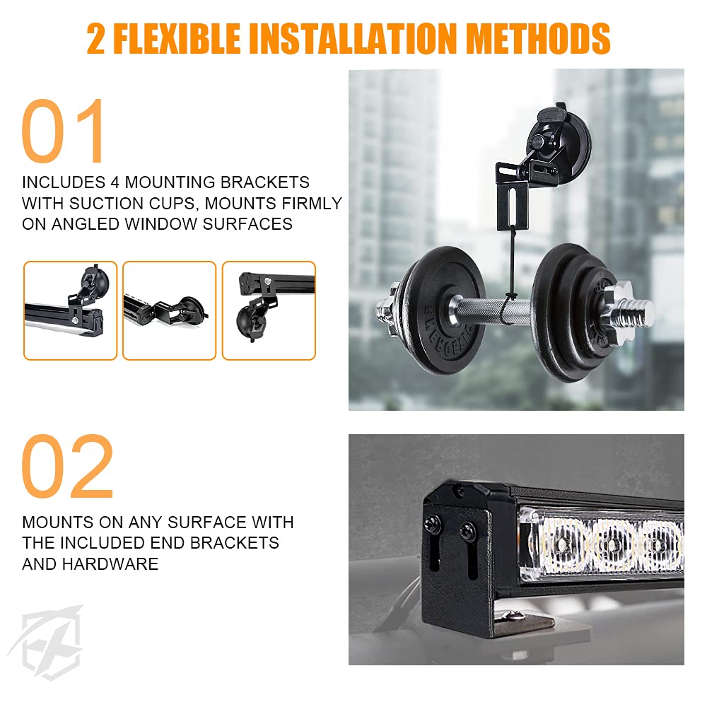 Xprite Led Emergency Traffic Advisor Strobe Dual Light Bar, Interior Windshield Deck Visor Safety Hazard Warning Flashing Lightbars W/Control Box, For Ambulance Volunteer Vehicle Trucks White&Red