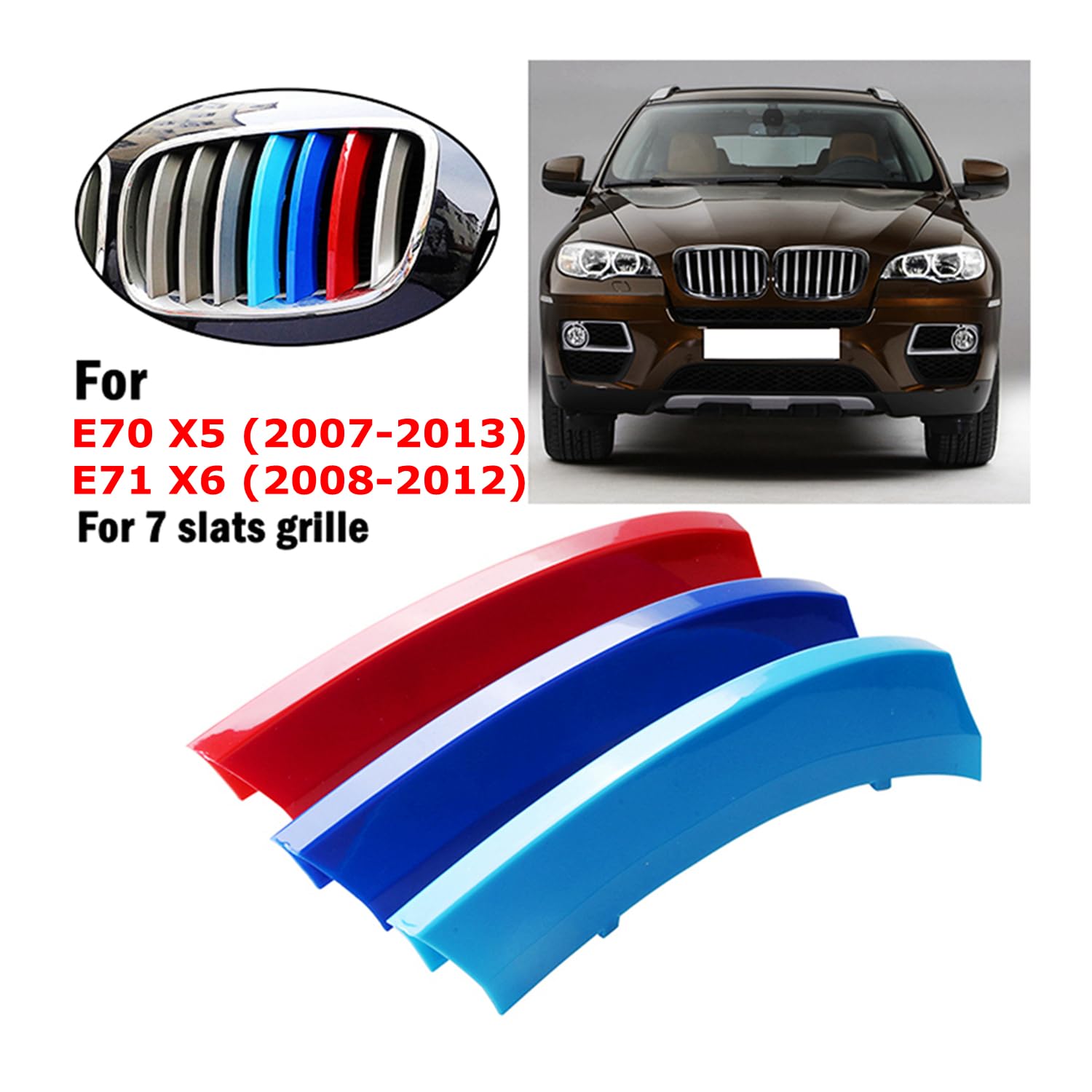 Exact Fit ///M-Colored Grille Insert Trims Compatible With Bmw 2007-2013 E70 X5 And 2008-2012 E71 X6 7-Beams Center Kidney Grill