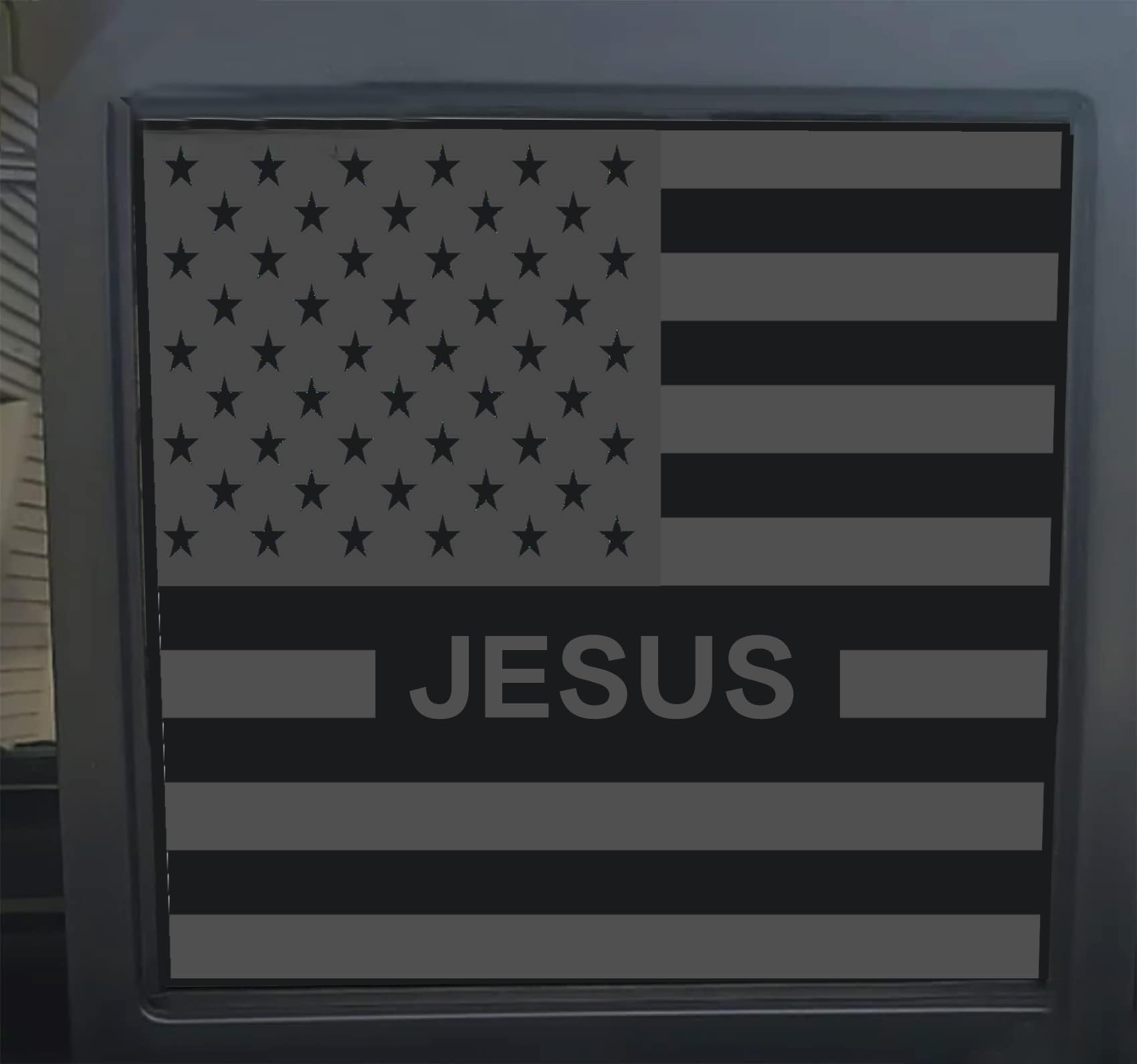 Xinghe For 2019-2025 Chevy Silverado Gmc Sierra, Rear Middle Window Jesus American Flag Decals Stickers, Matte Black Vinyl Stick