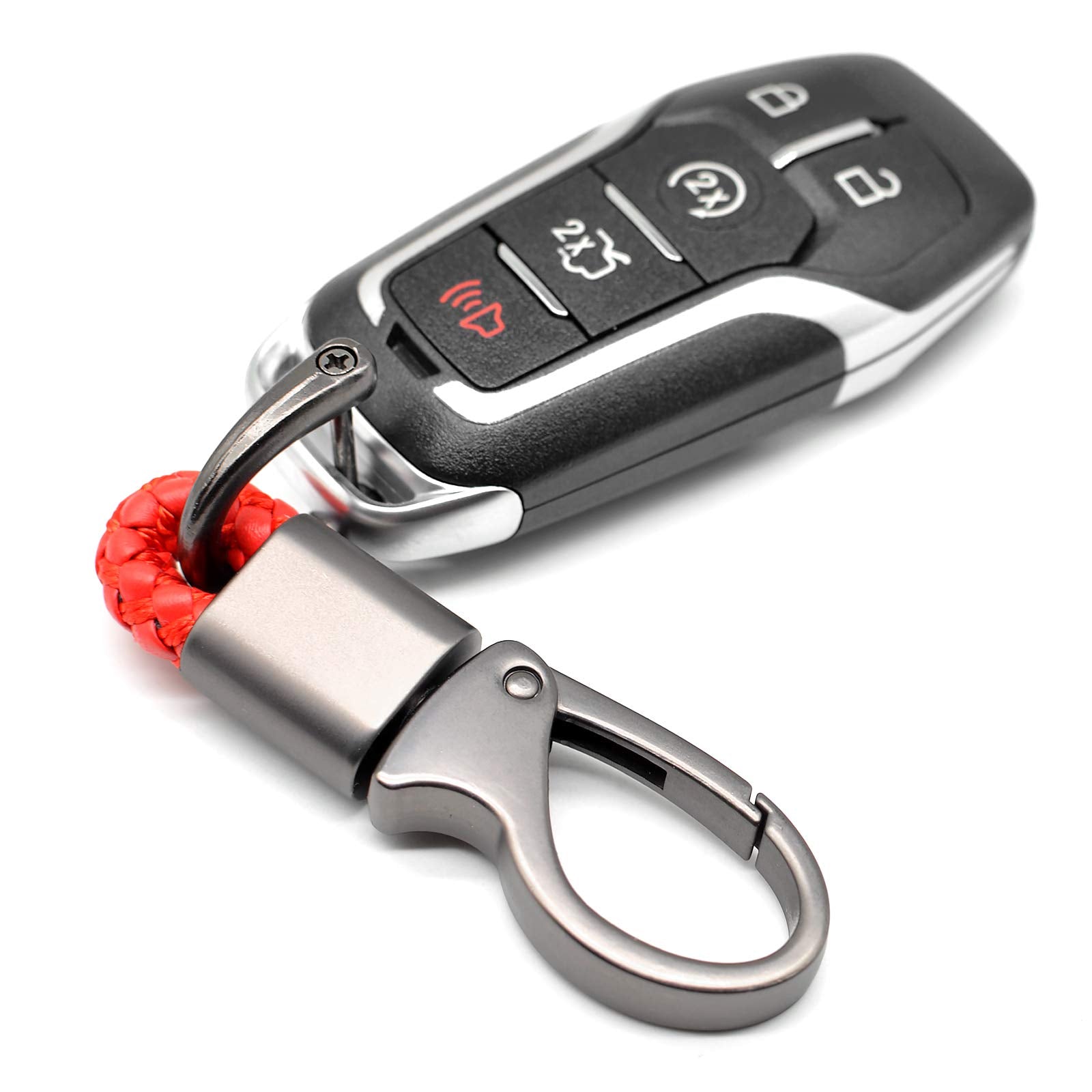 Eyanbis Car Key Fob Keychains Leather Holder Key Chain Sturdy Metal With D-Ring For Men And Women 2 Pack, Red, 360 Degree Rotata