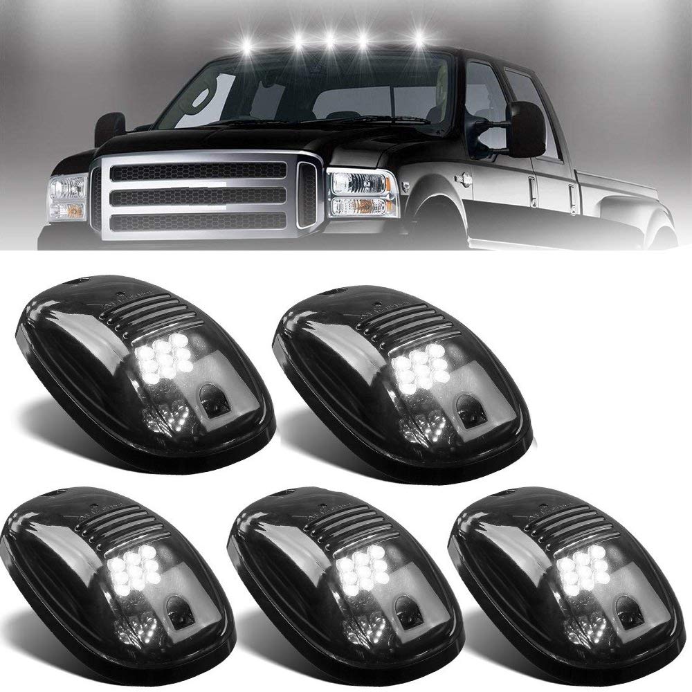 Npauto 5Pcs Smoked Led Cab Marker Lights White 9 Led Roof Top Clearance Lights Running Lights Replacement For 2003-2018 Dodge Ra