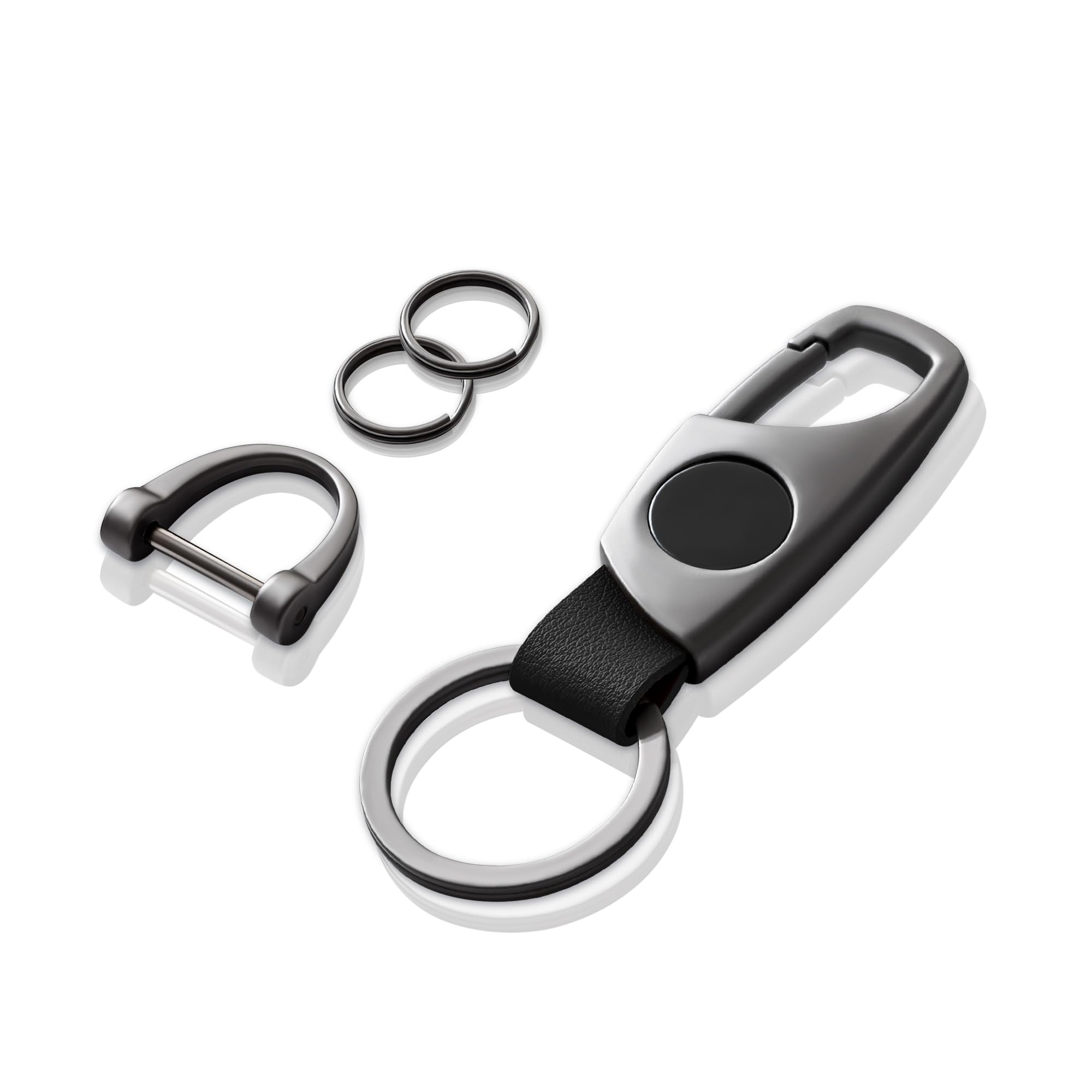 Gkeygo Carabiner Keychain, Key Chains For Car Key With 2 Key Rings And Anti-Lost D-Ring, Multifunctional Leather Keychains For M